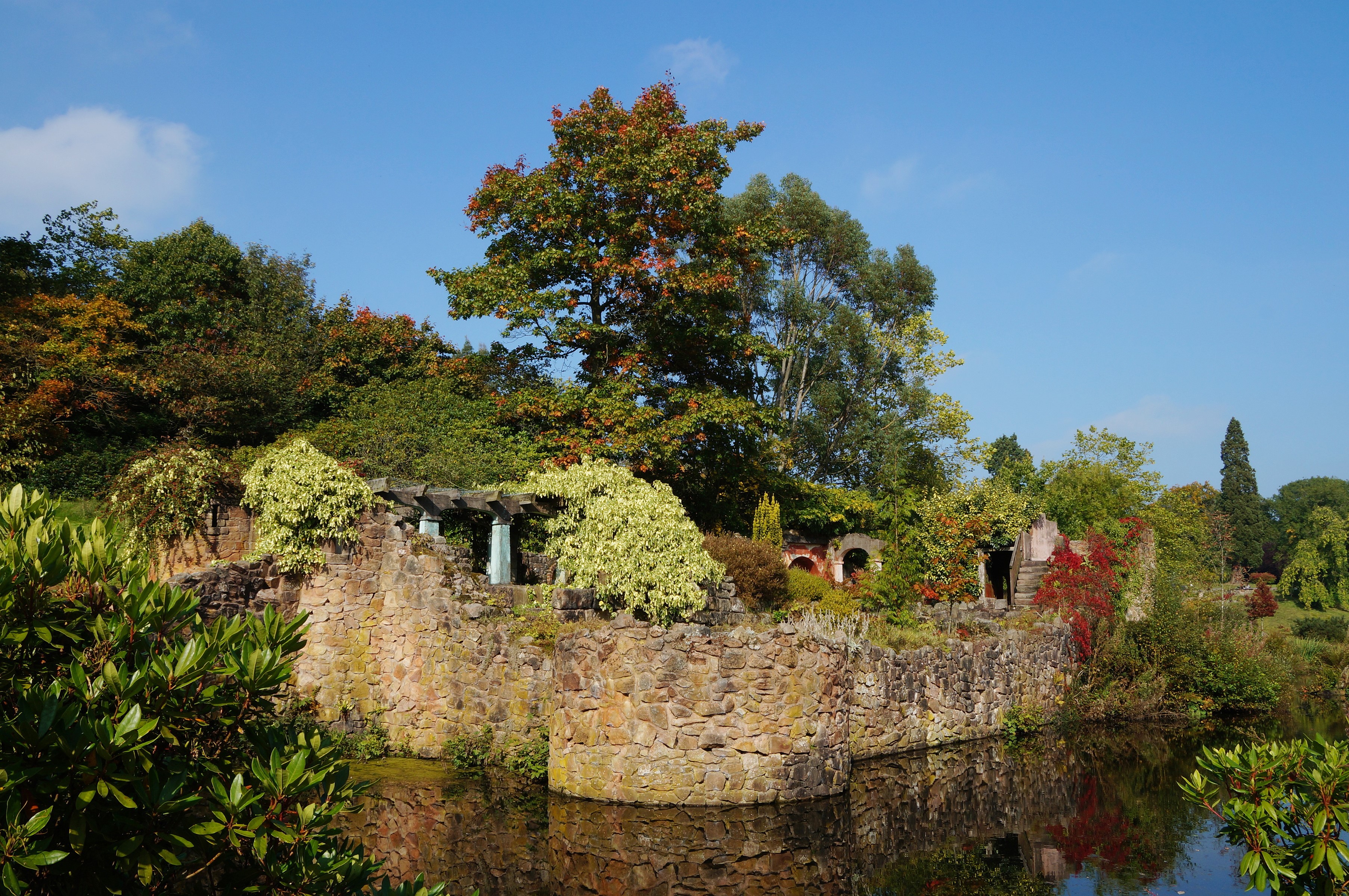 Consall Hall Gardens with pond and trees in the UK HD Wallpaper