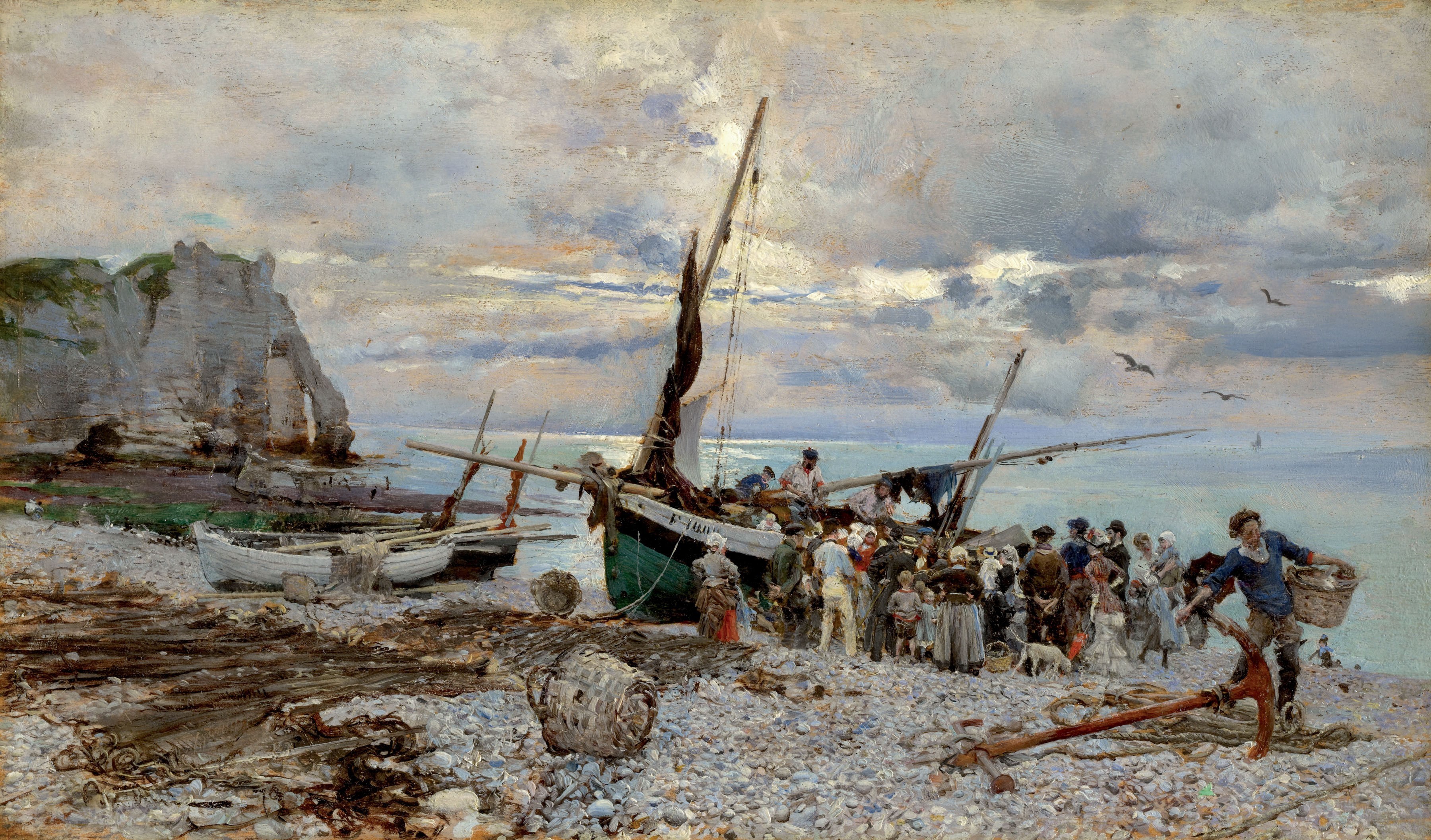 The Return of the Fishing Boats at Etretat by Giovanni Boldini HD Wallpaper
