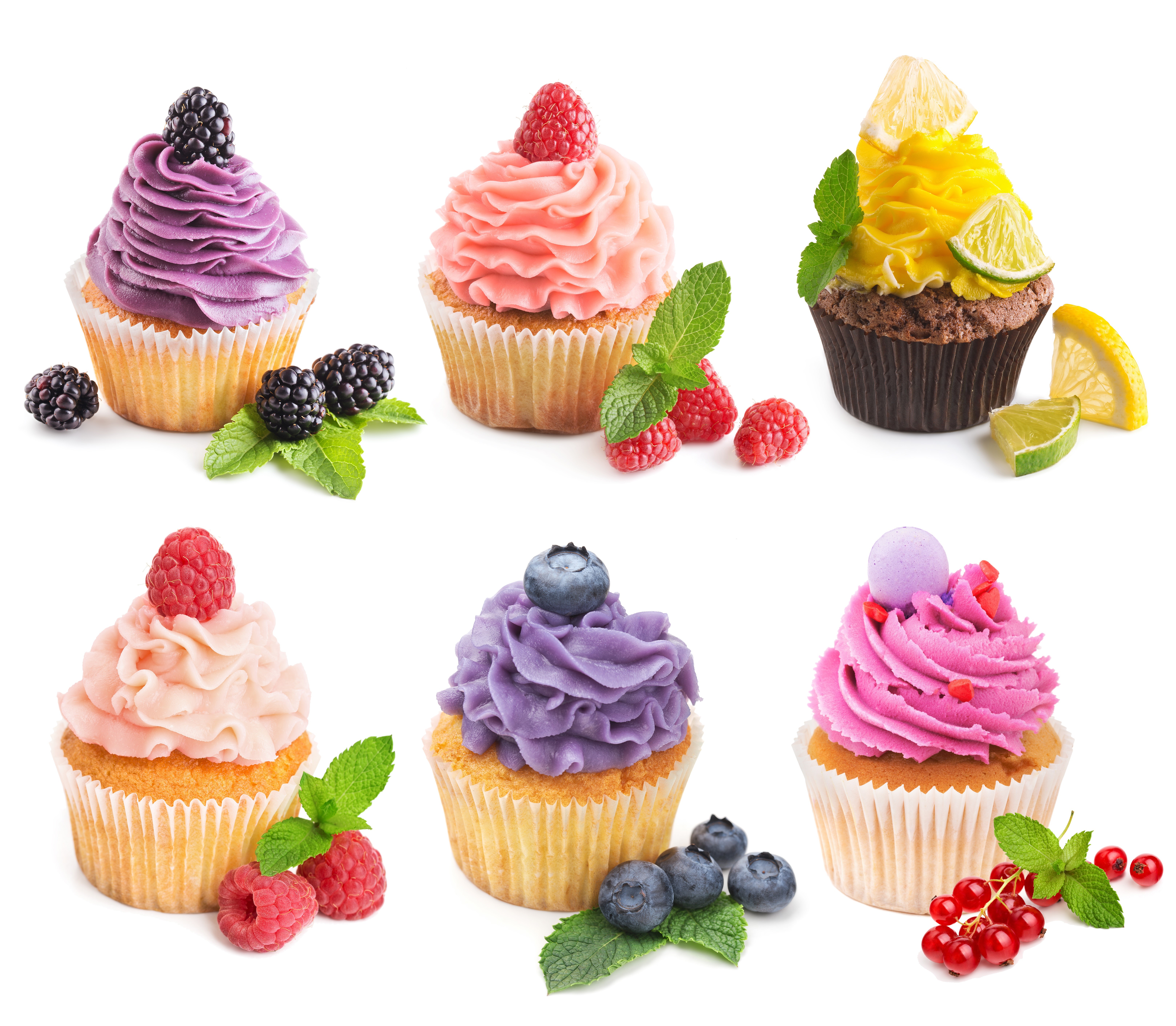 Assortment of Berry and Citrus Cupcakes HD Wallpaper