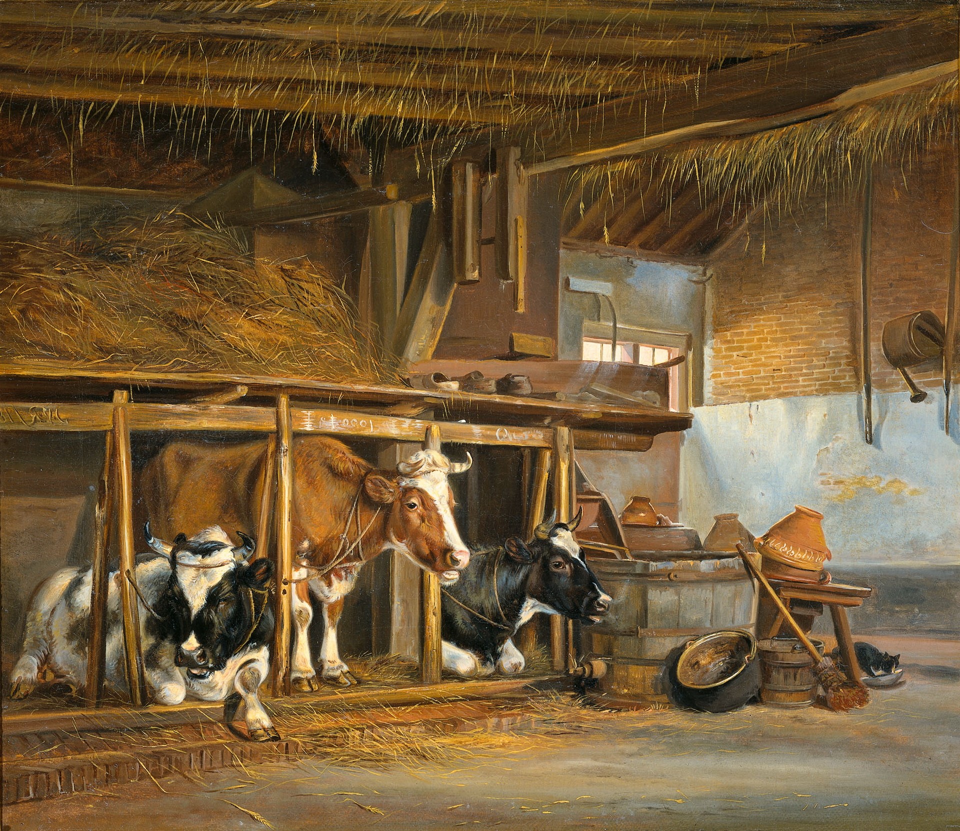 Cows in a Stable by Jan van Ravenswaay HD Wallpaper