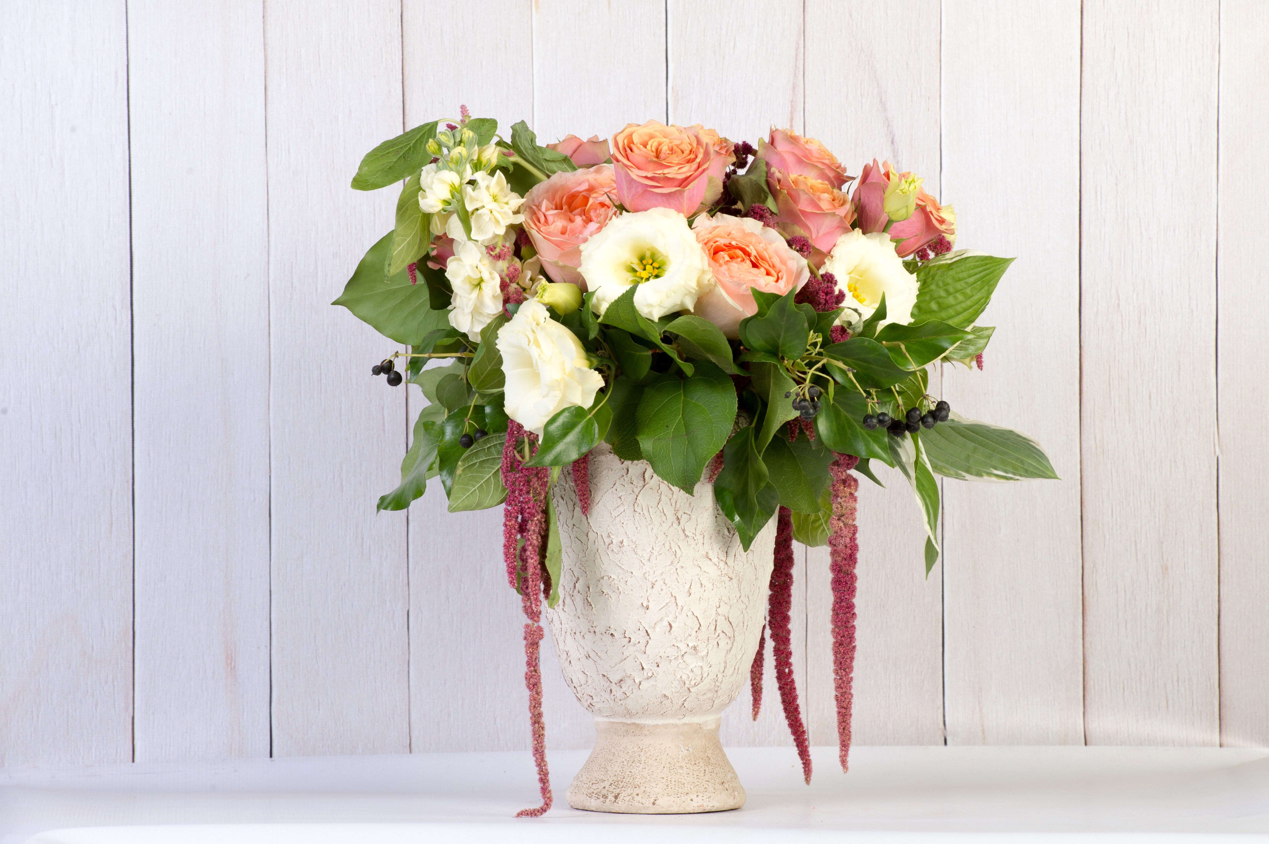 Bouquet of Roses and Eustoma in a Vase HD Wallpaper