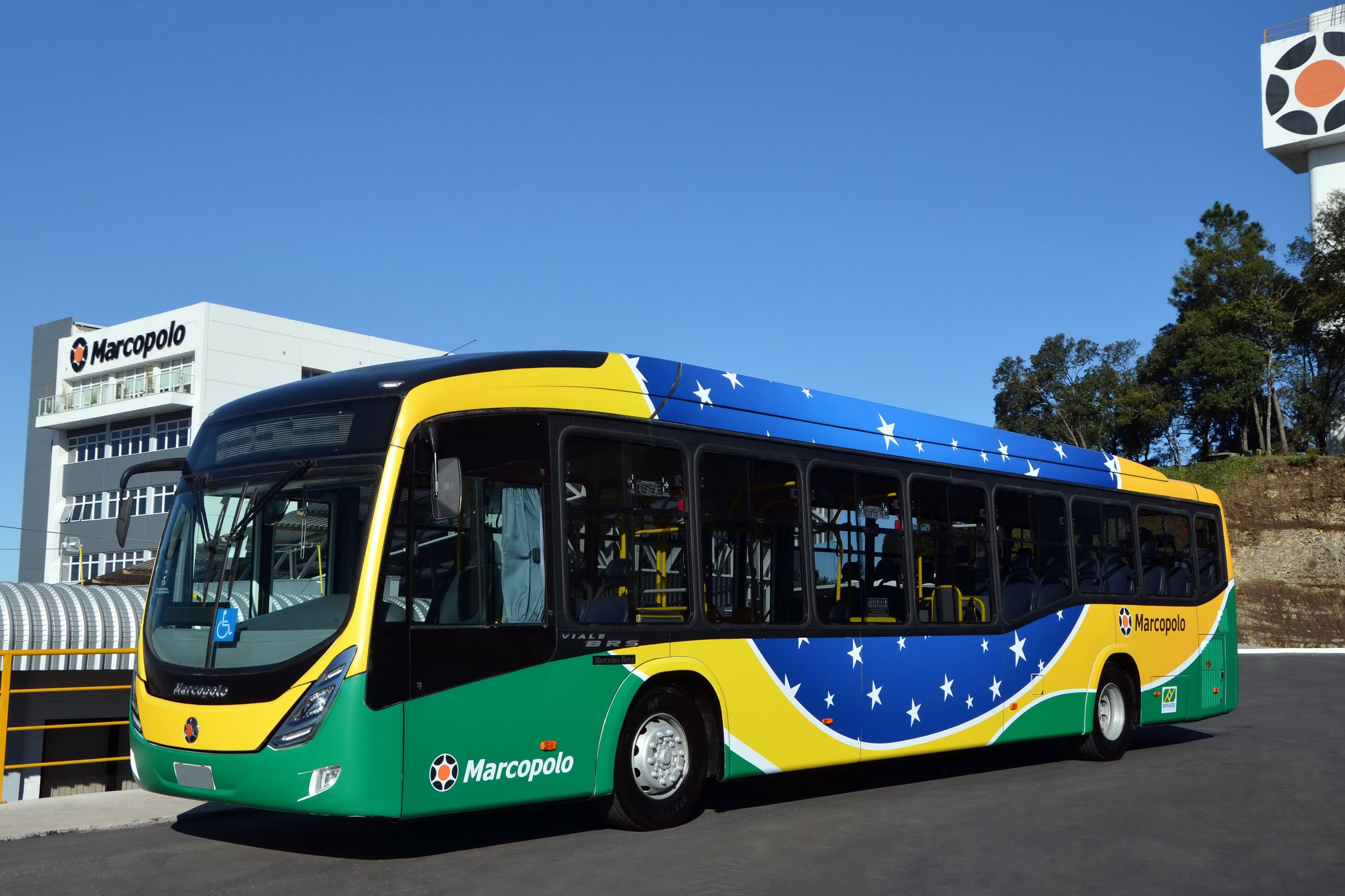 Marcopolo Viale BRS bus with Brazilian flag livery HD Wallpaper