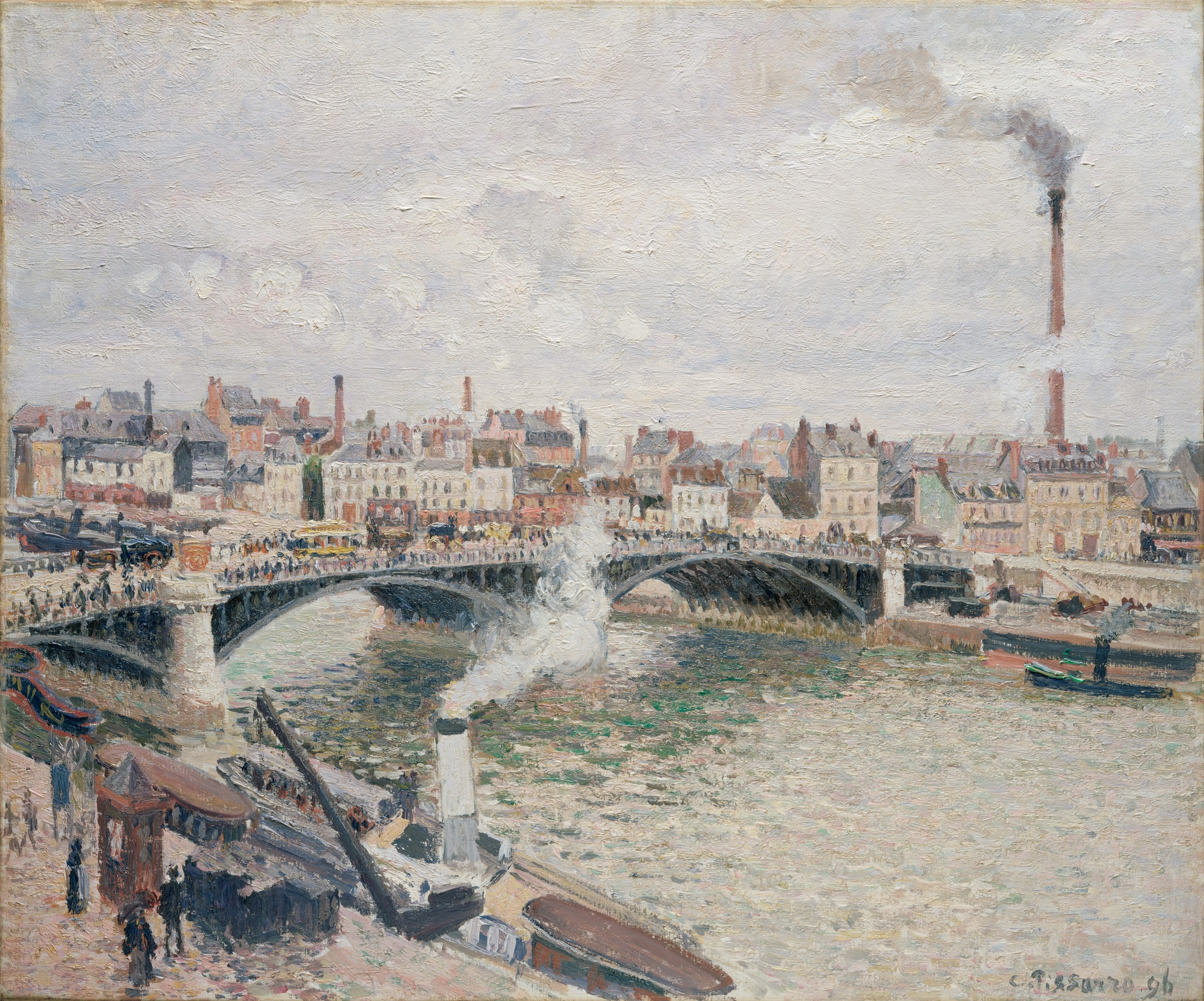 The Bridge of Rouen on a Cloudy Morning by Camille Pissarro HD Wallpaper