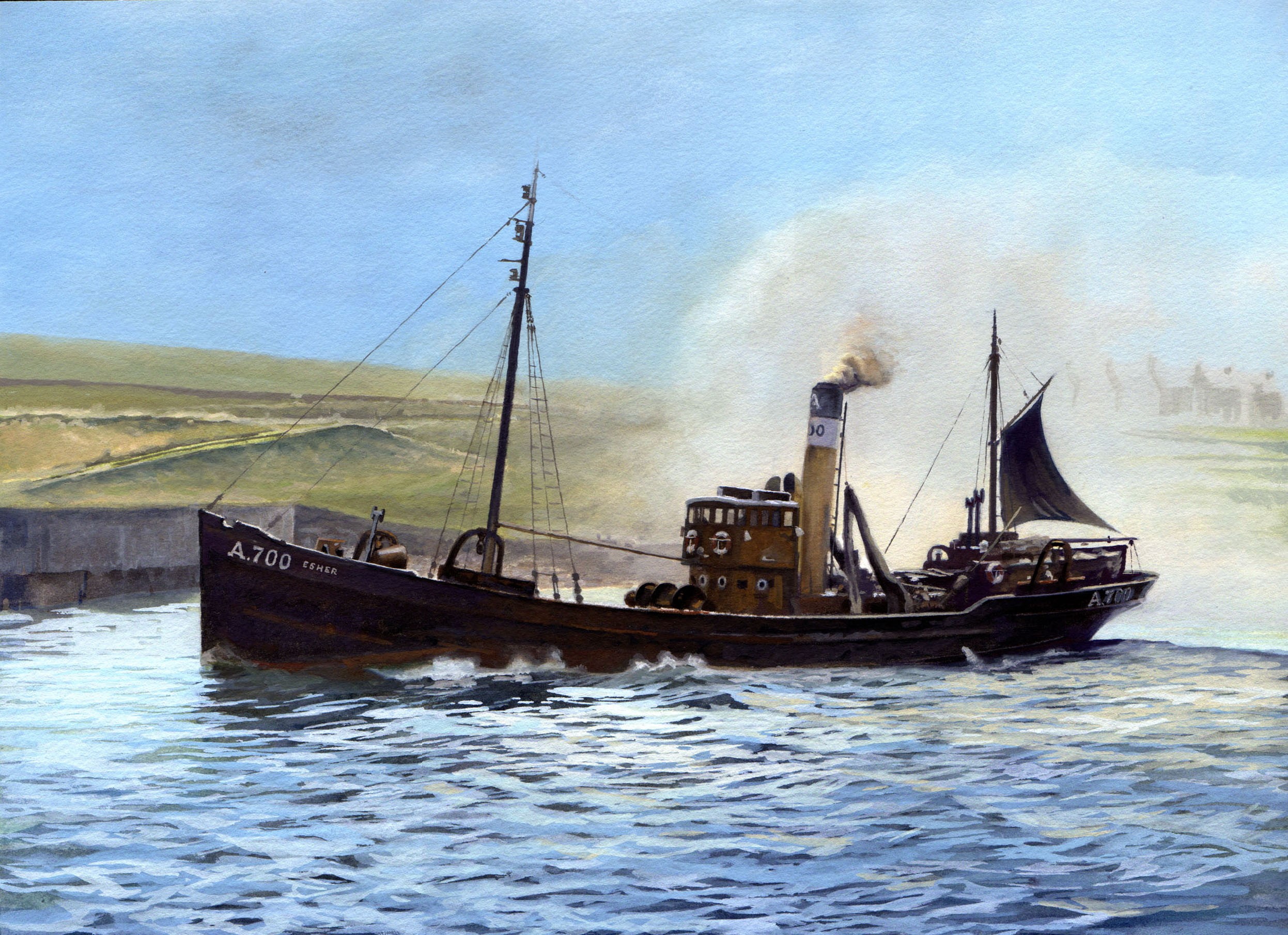 Painting of the fishing boat A.700 Esher HD Wallpaper