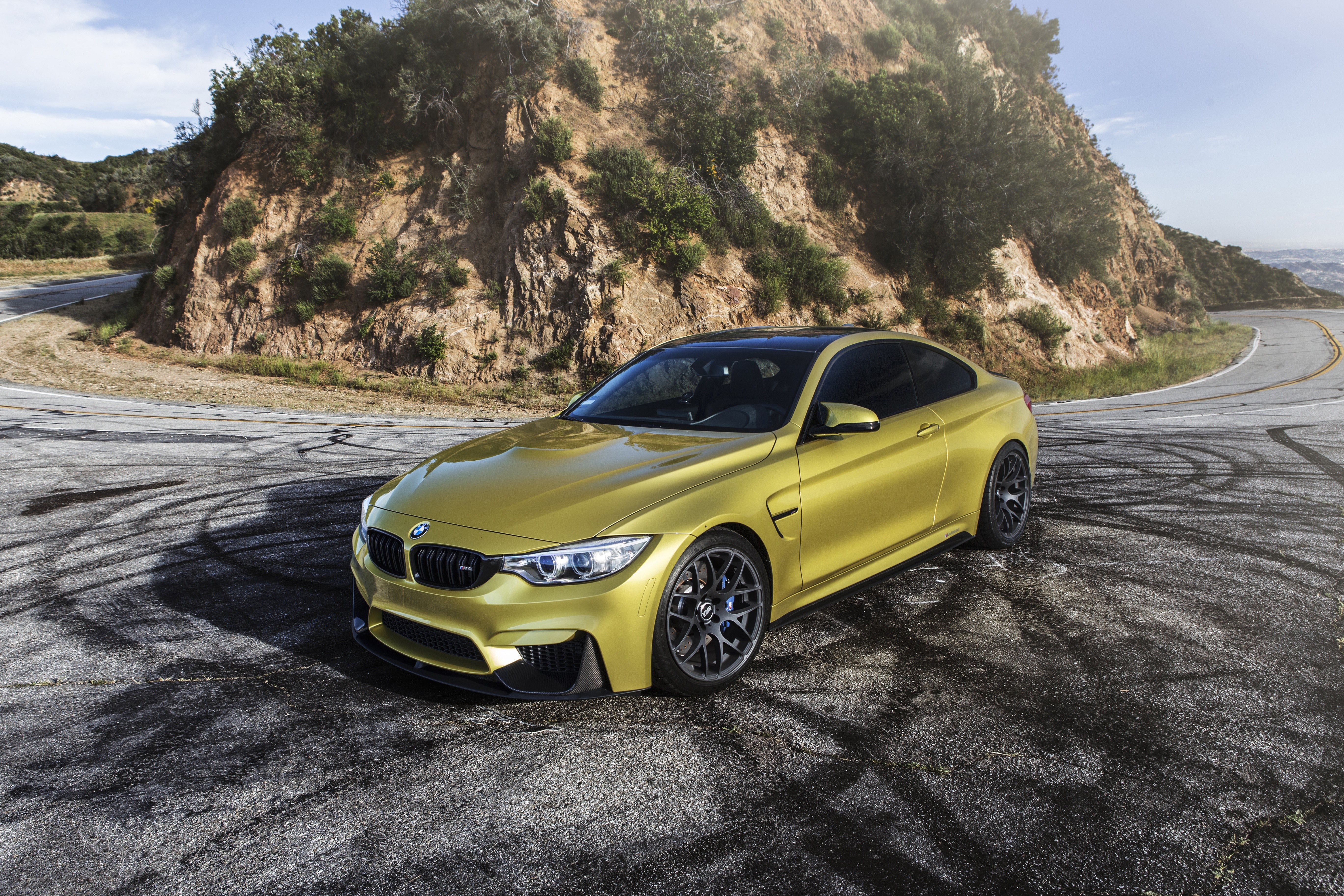 Gold BMW M4 F82 on a Mountain Road HD Wallpaper