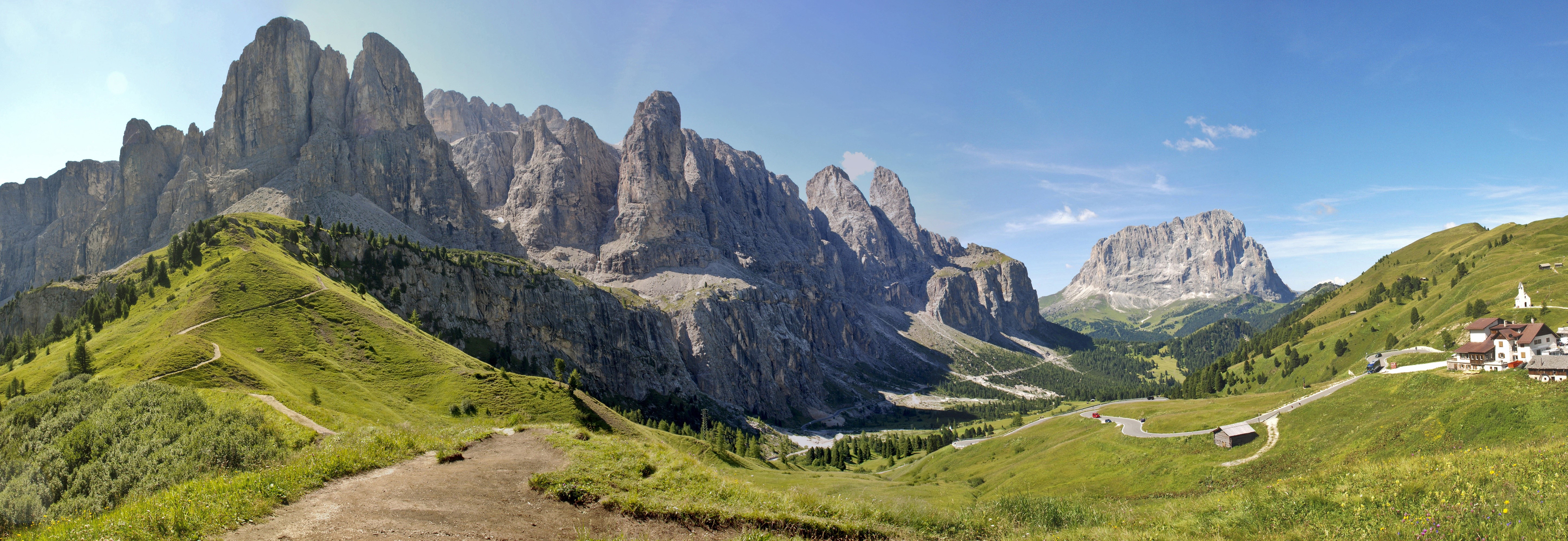 Val Gardena Mountains, Grasslands, Italy, Alps HD Wallpaper