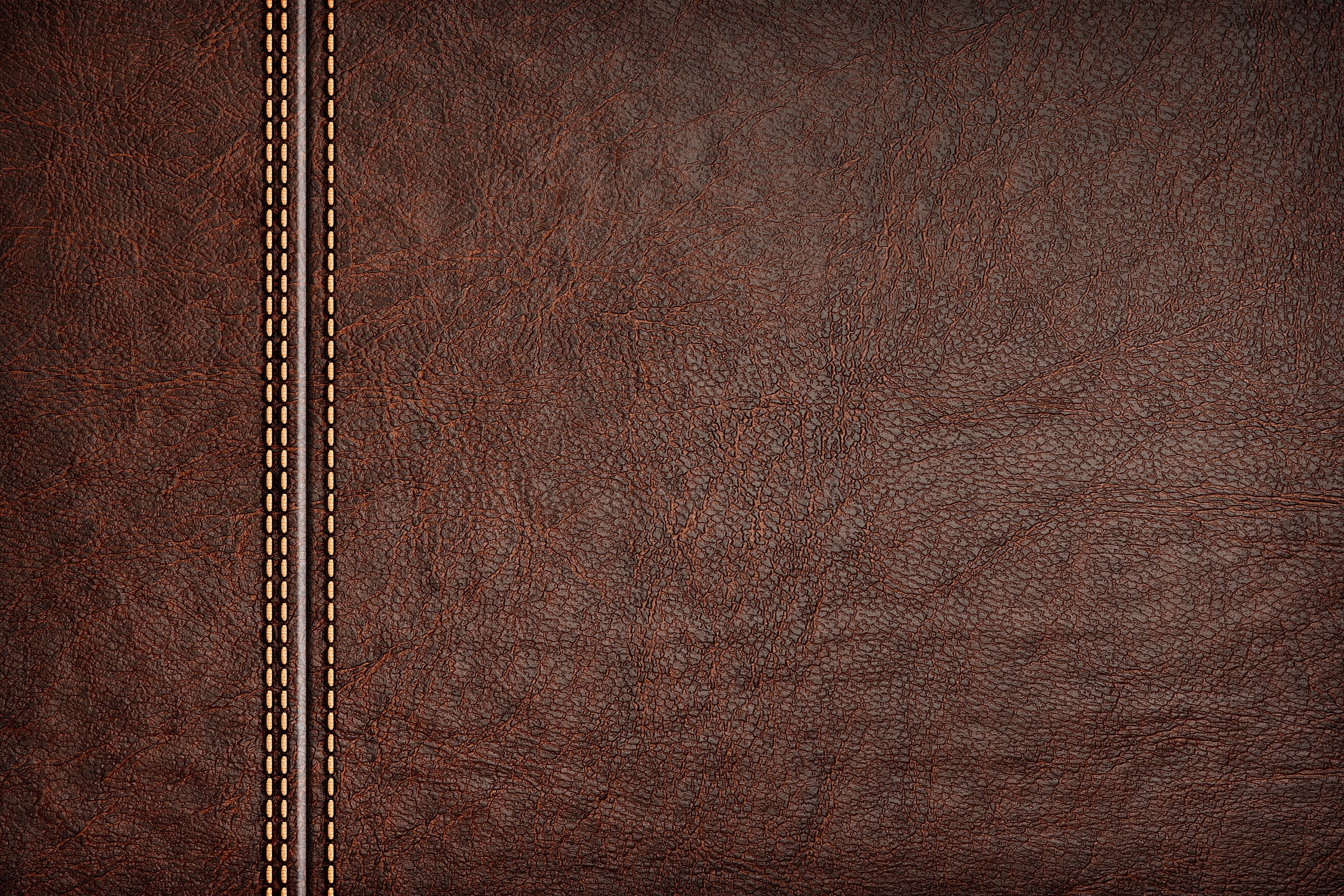 Brown leather texture with stitching HD Wallpaper