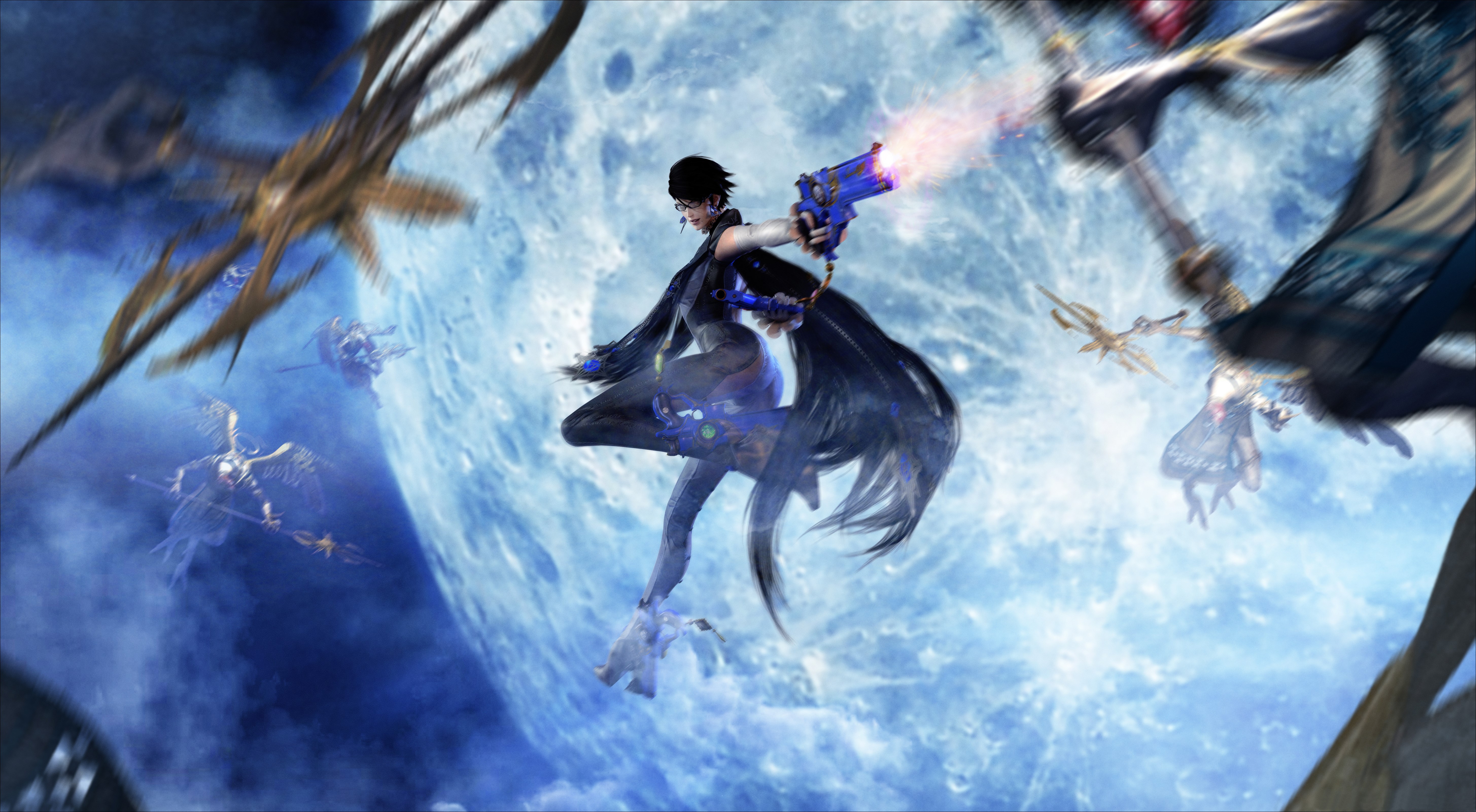 Bayonetta from Umbra Witches firing guns HD Wallpaper