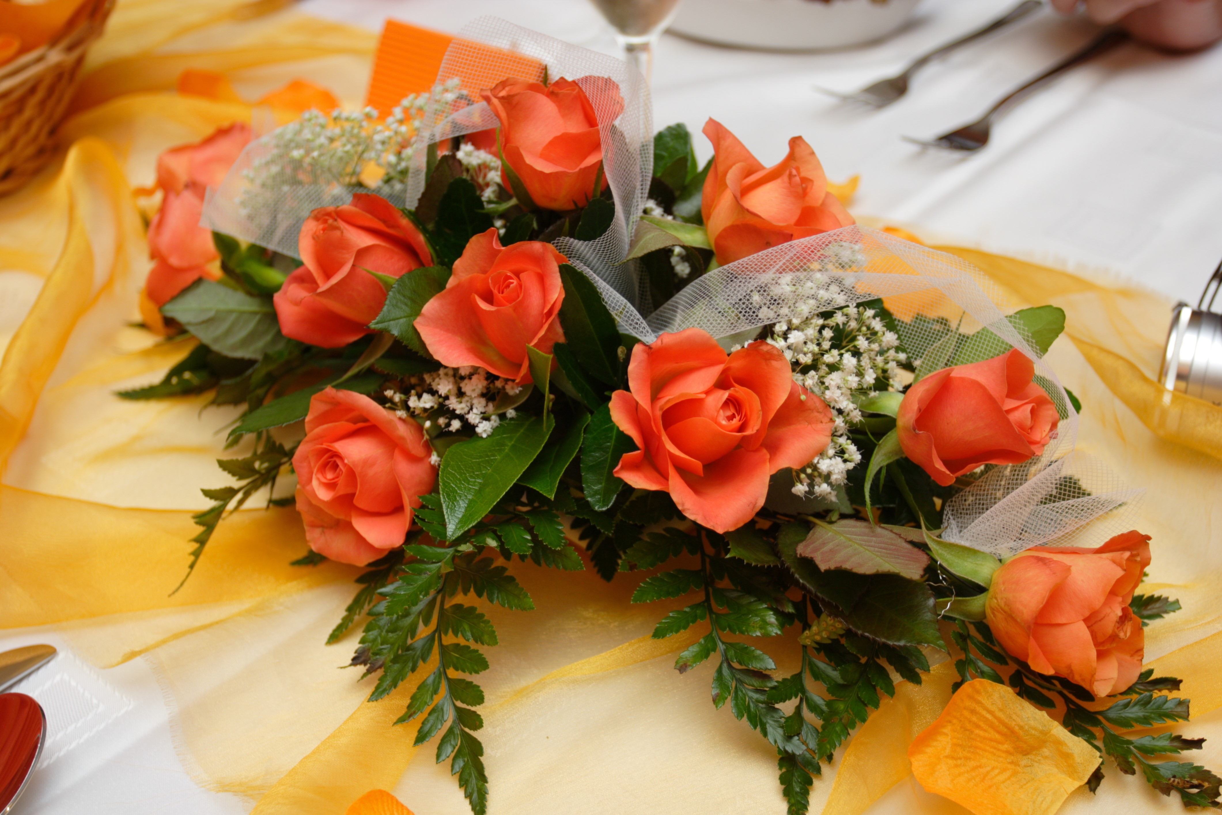 Orange Roses Floral Arrangement HD Wallpaper