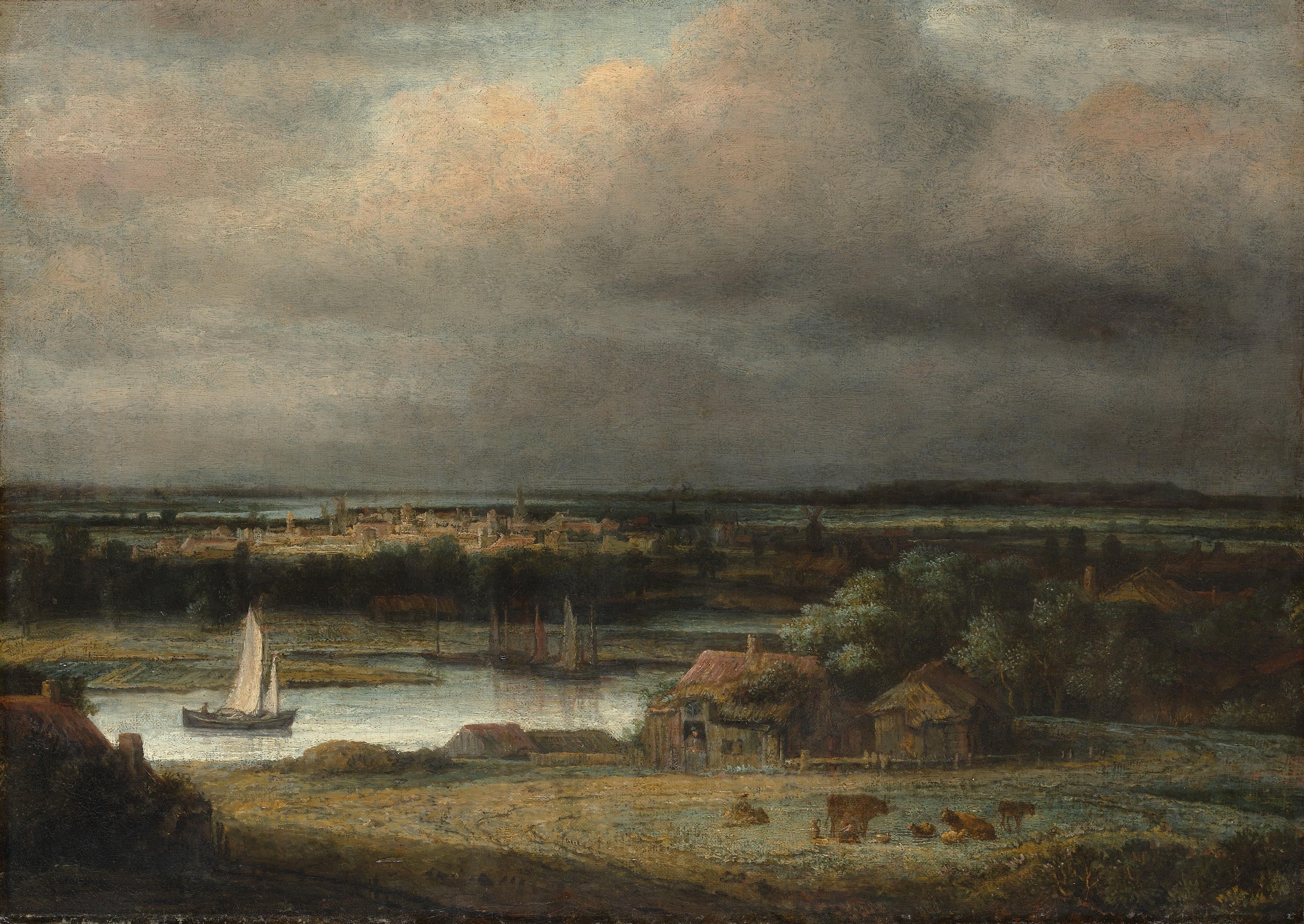 Wide River Landscape by Philips de Koninck HD Wallpaper