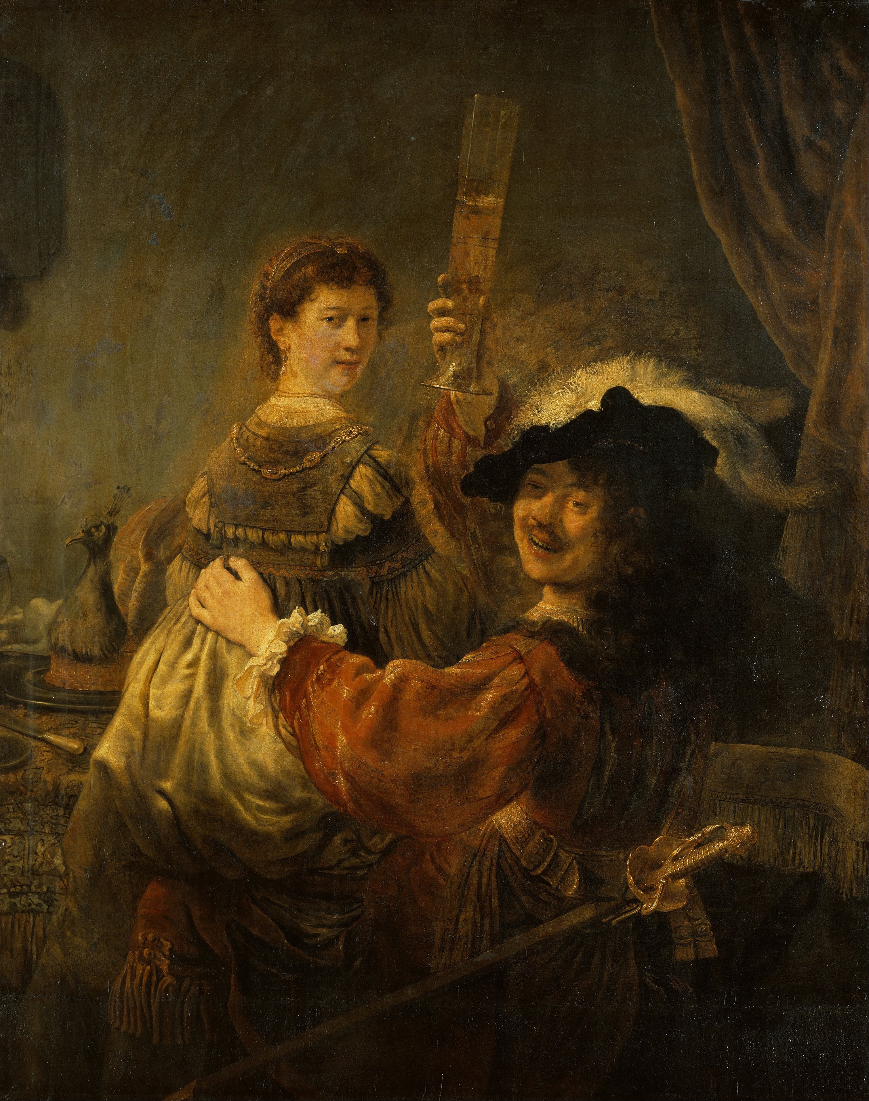 Self-portrait as the Prodigal Son in the Tavern with Saskia HD Phone Wallpaper