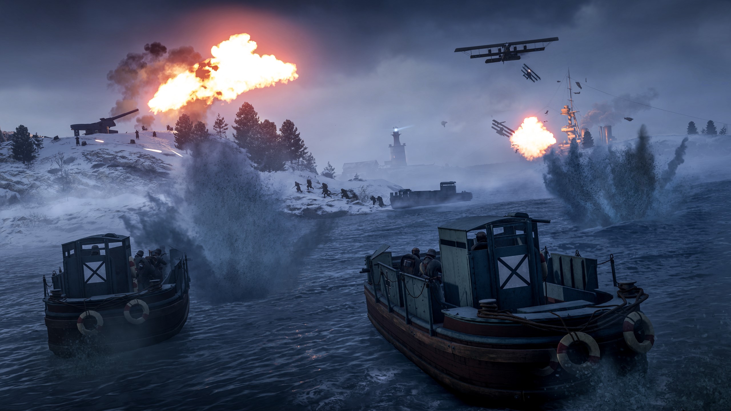 Battlefield 1 landing operation with motorboats and artillery fire HD Wallpaper