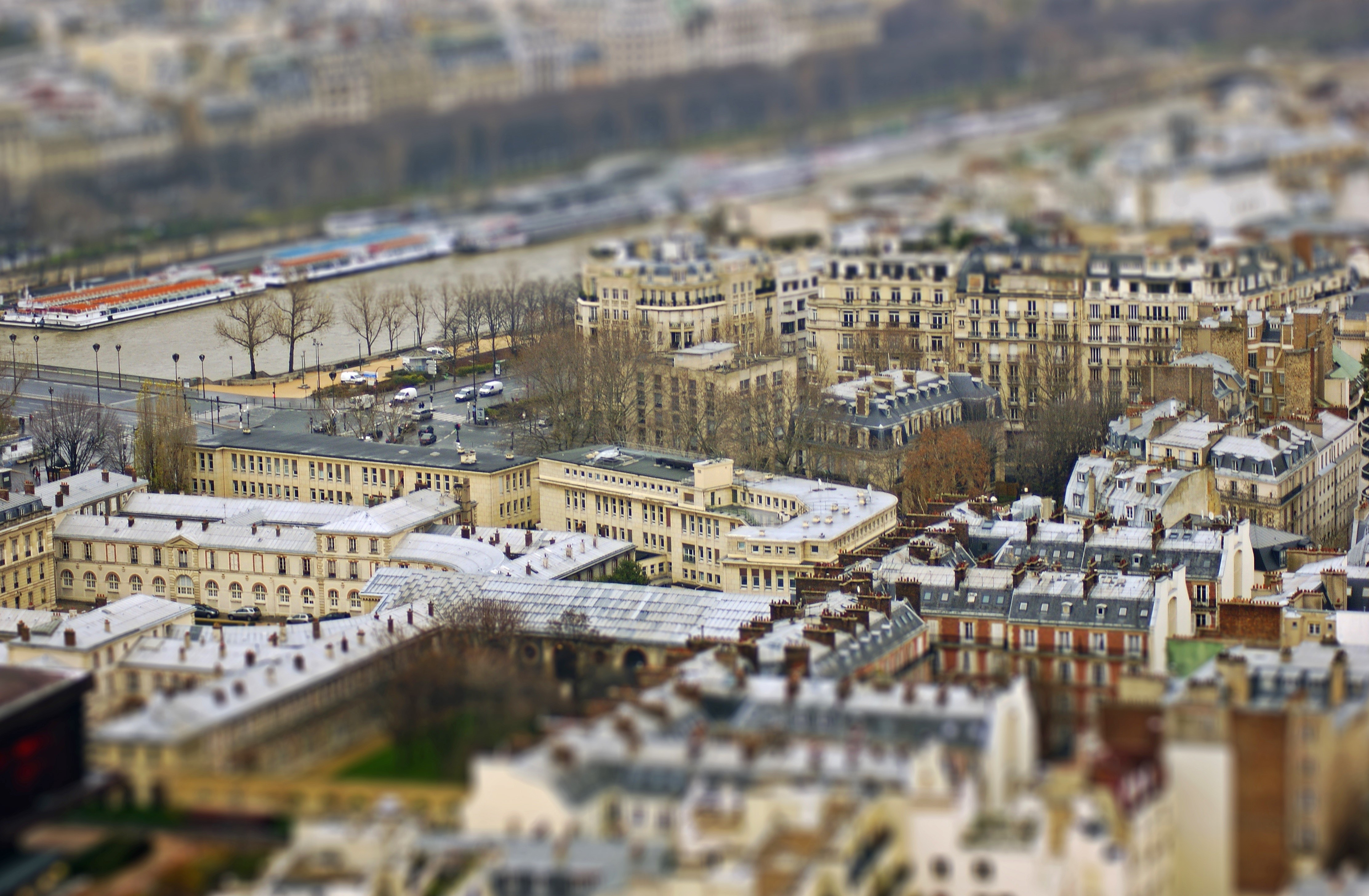 Paris rooftops and Seine river from above HD Wallpaper