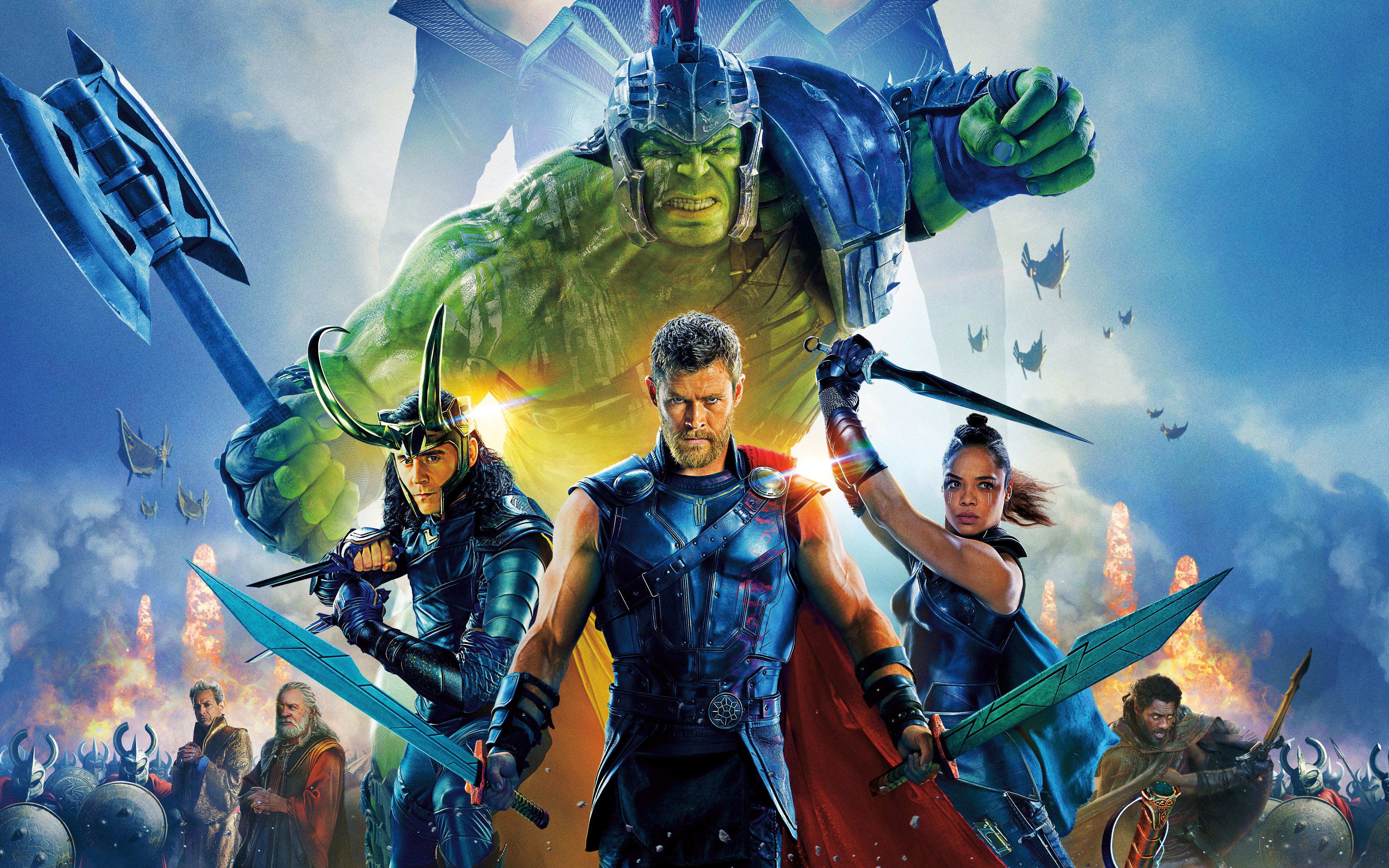 Thor: Ragnarok Poster with Hulk, Thor, Loki, and Valkyrie HD Wallpaper