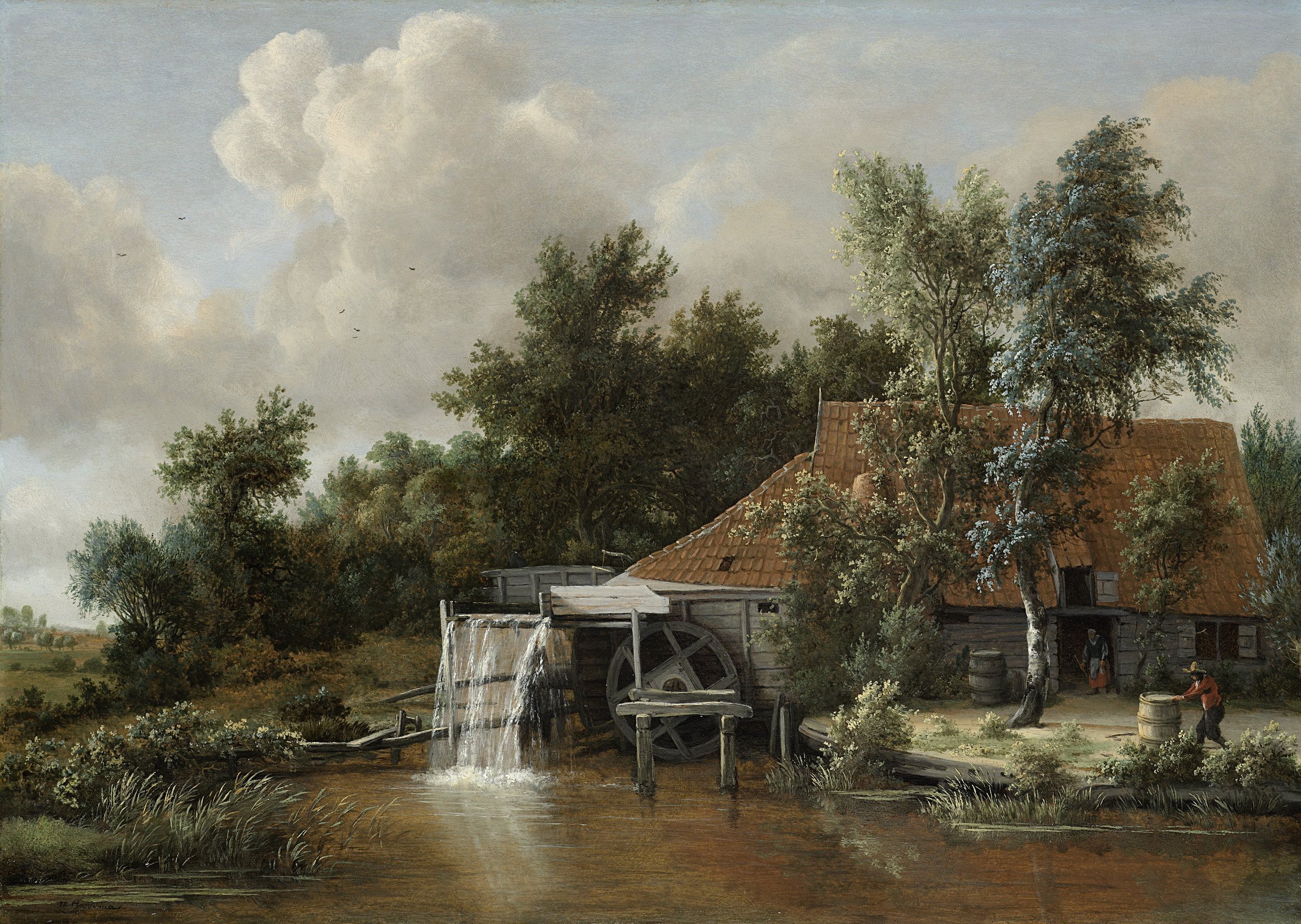 A Watermill by Meindert Hobbema HD Wallpaper