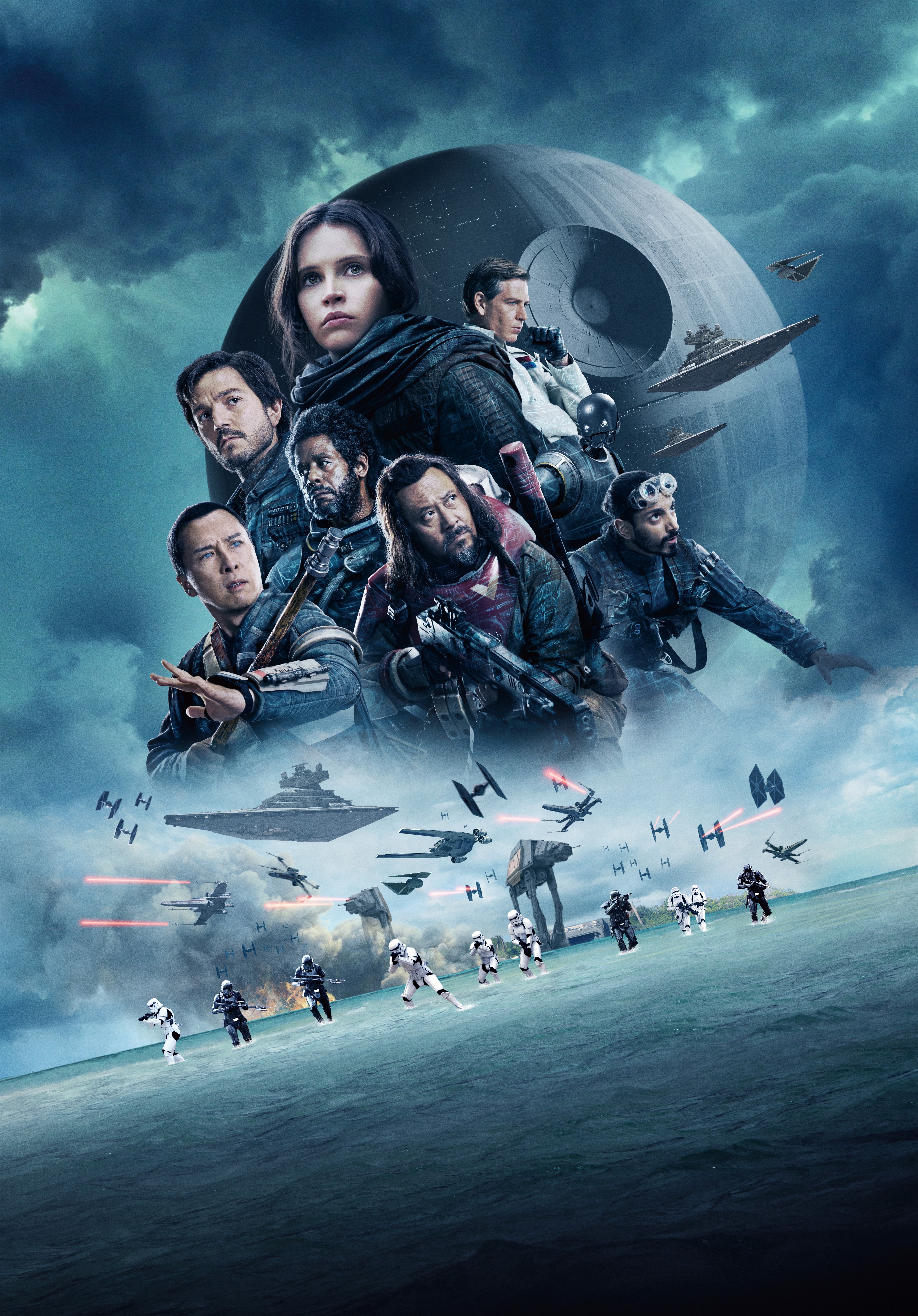 Rogue One: A Star Wars Story Poster with Characters and Death Star HD Phone Wallpaper