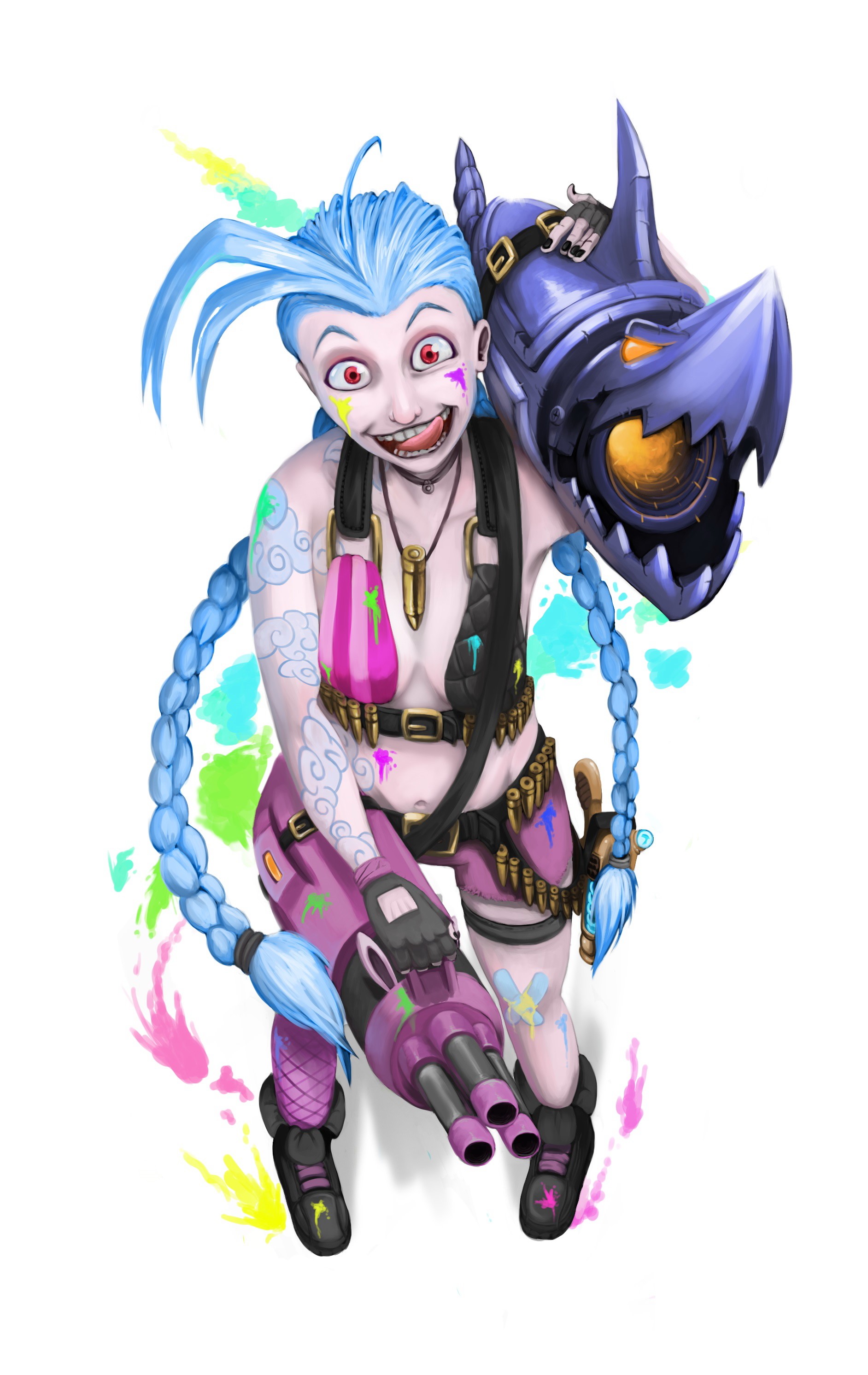 Jinx from League of Legends with guns HD Phone Wallpaper