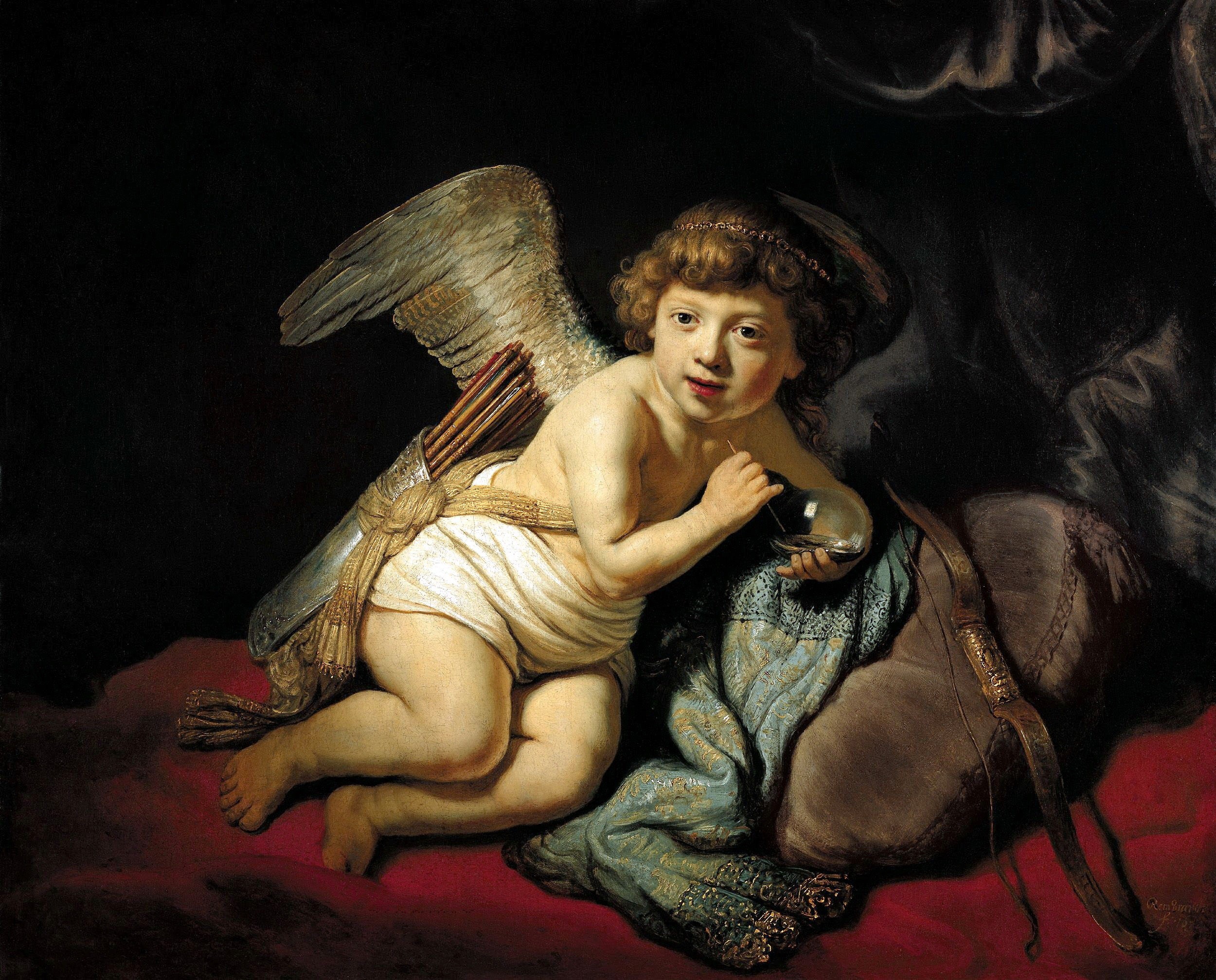 Cupid Blowing a Soap Bubble by Rembrandt Harmenszoon van Rijn HD Wallpaper