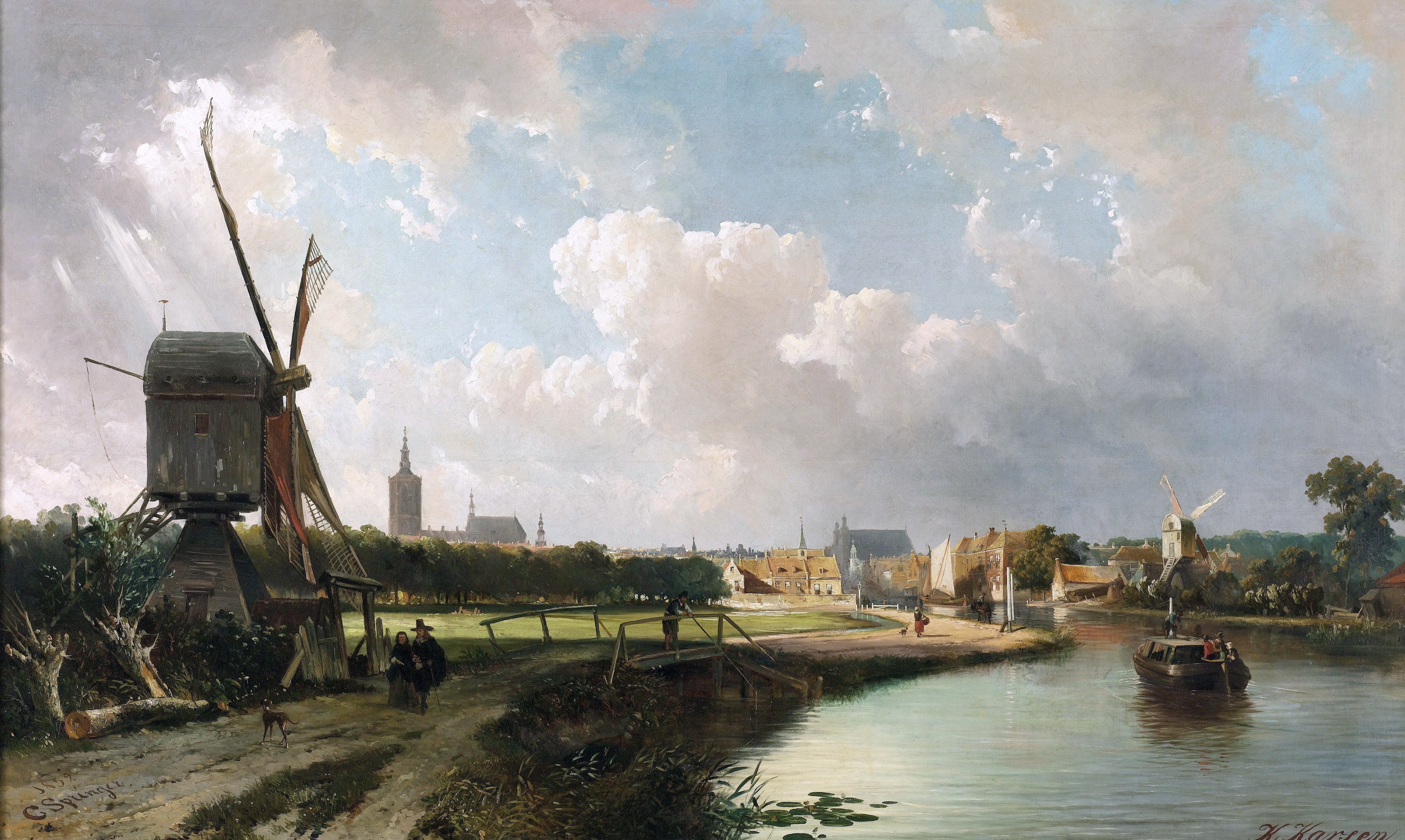 4K View of The Hague with Historic Windmills HD Wallpaper