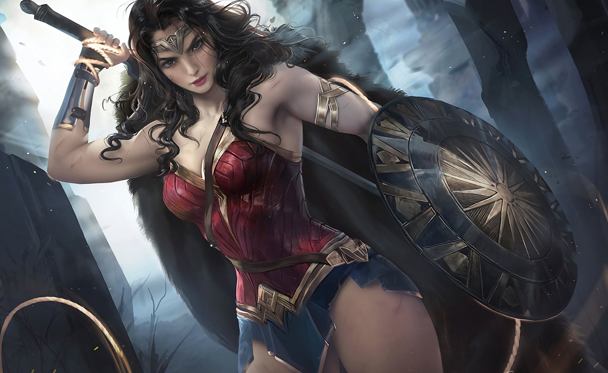 Wonder Woman with Sword and Shield HD Wallpaper