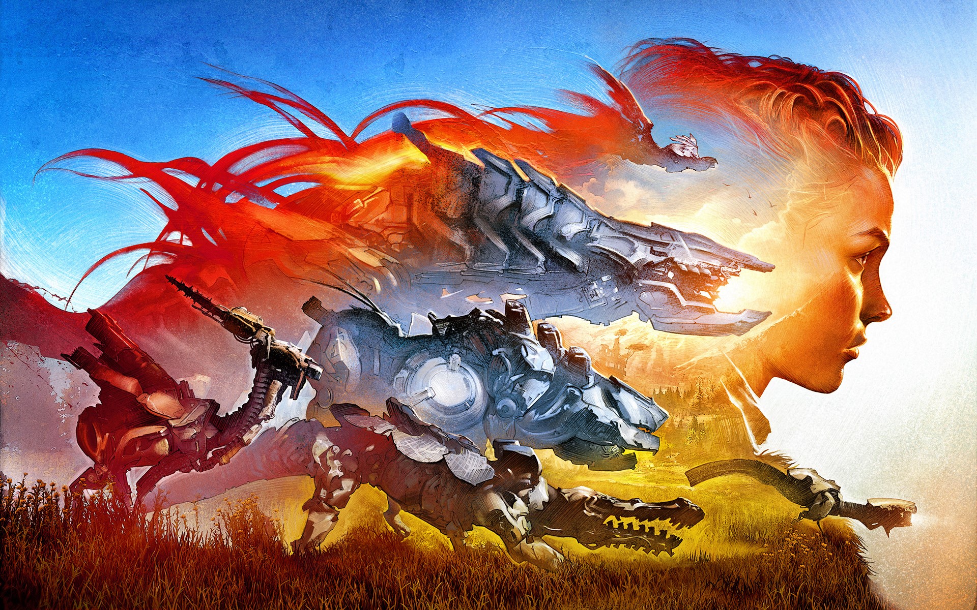Aloy and robotic creatures from Horizon Zero Dawn HD Wallpaper