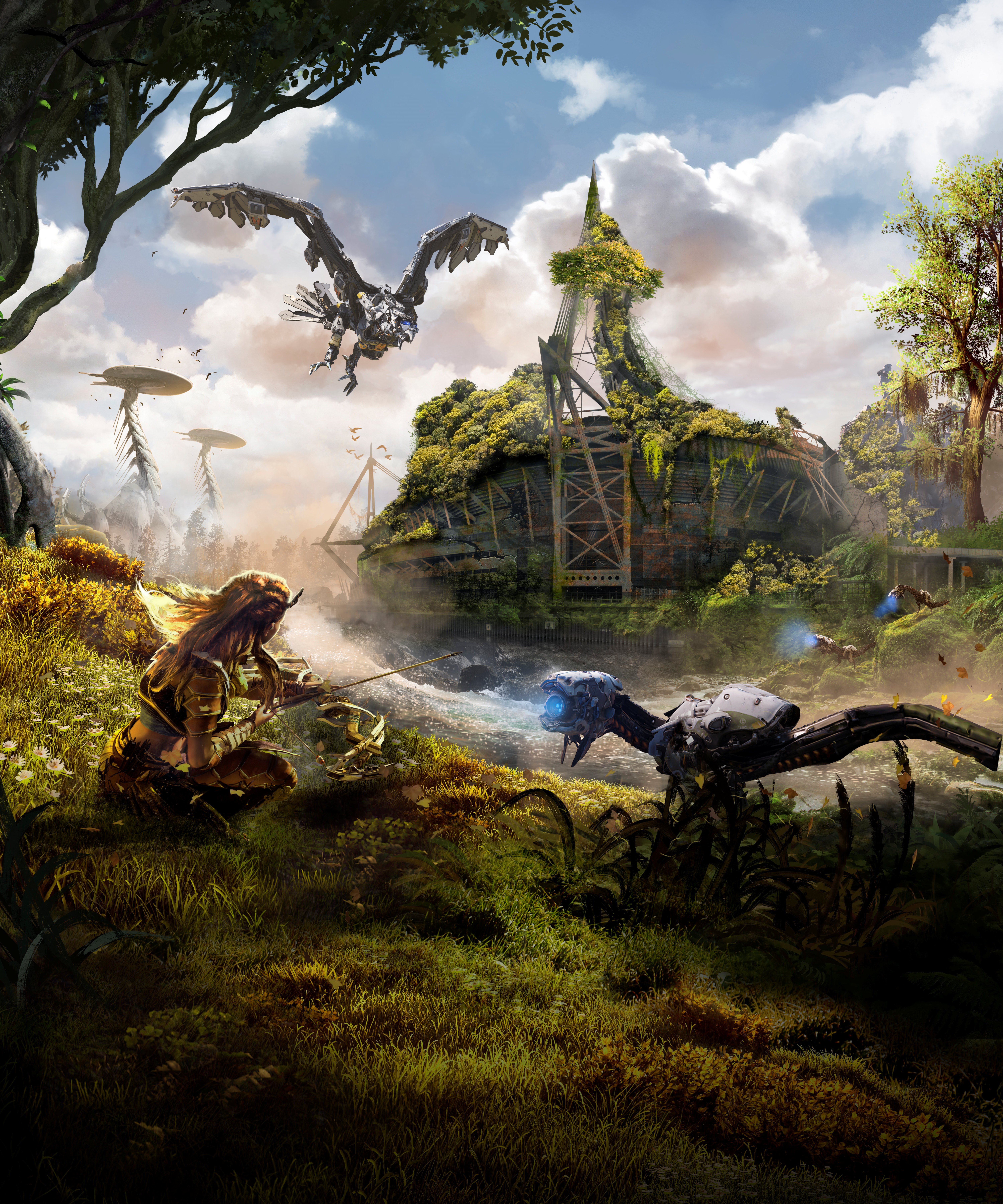 Aloy from Horizon Zero Dawn with robotic creatures HD Wallpaper