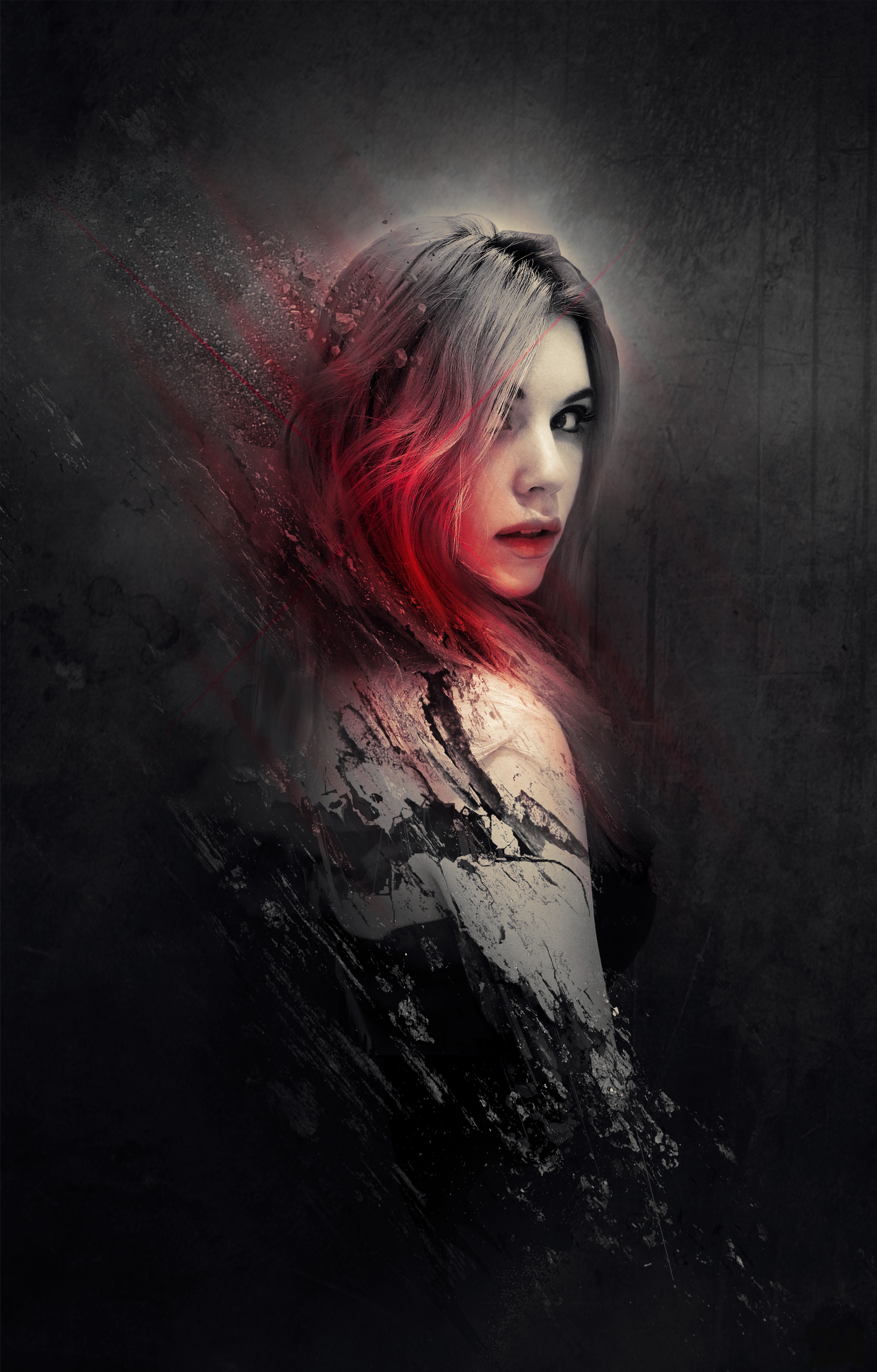 Woman with red hair and abstract elements HD Phone Wallpaper