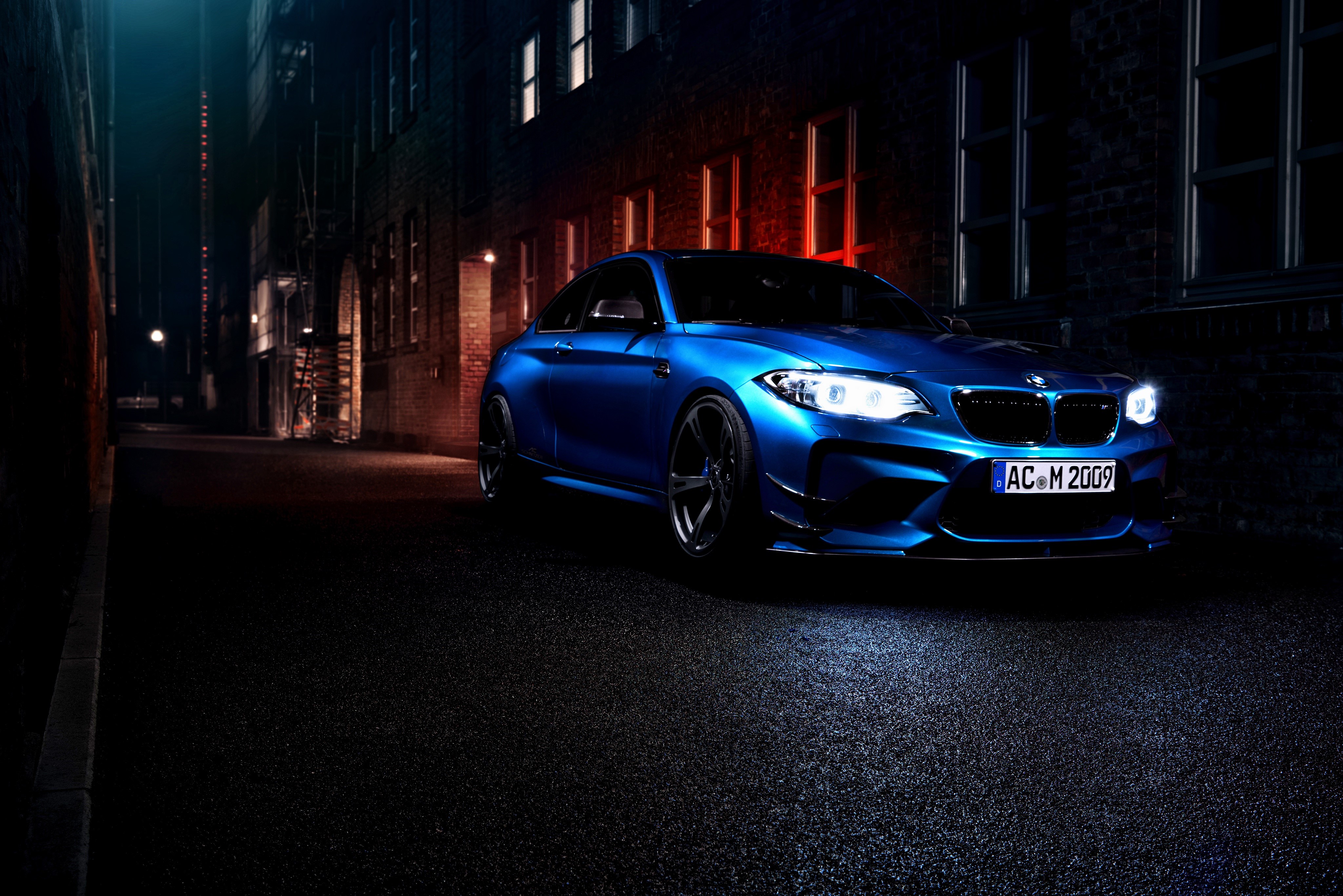 Blue BMW M2 Coupe in Alley at Night HD Wallpaper