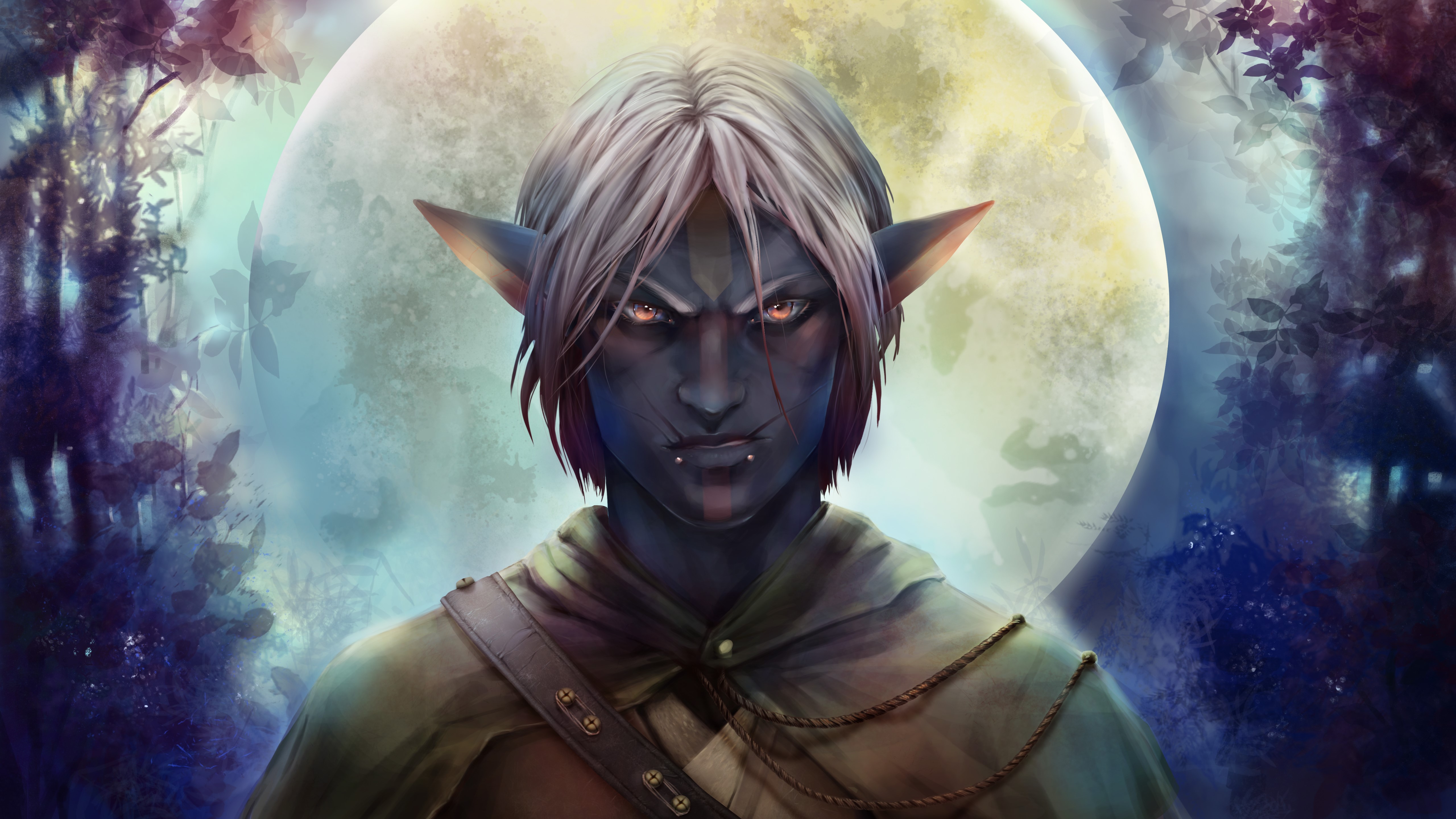 Elf Man Frowning Under the Moon HD Wallpaper