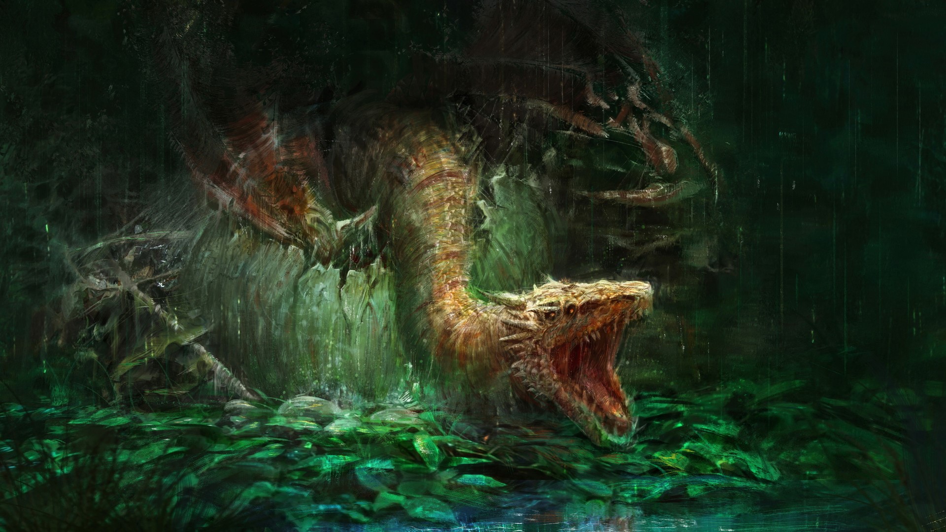 Dragon roaring in the rain HD Wallpaper