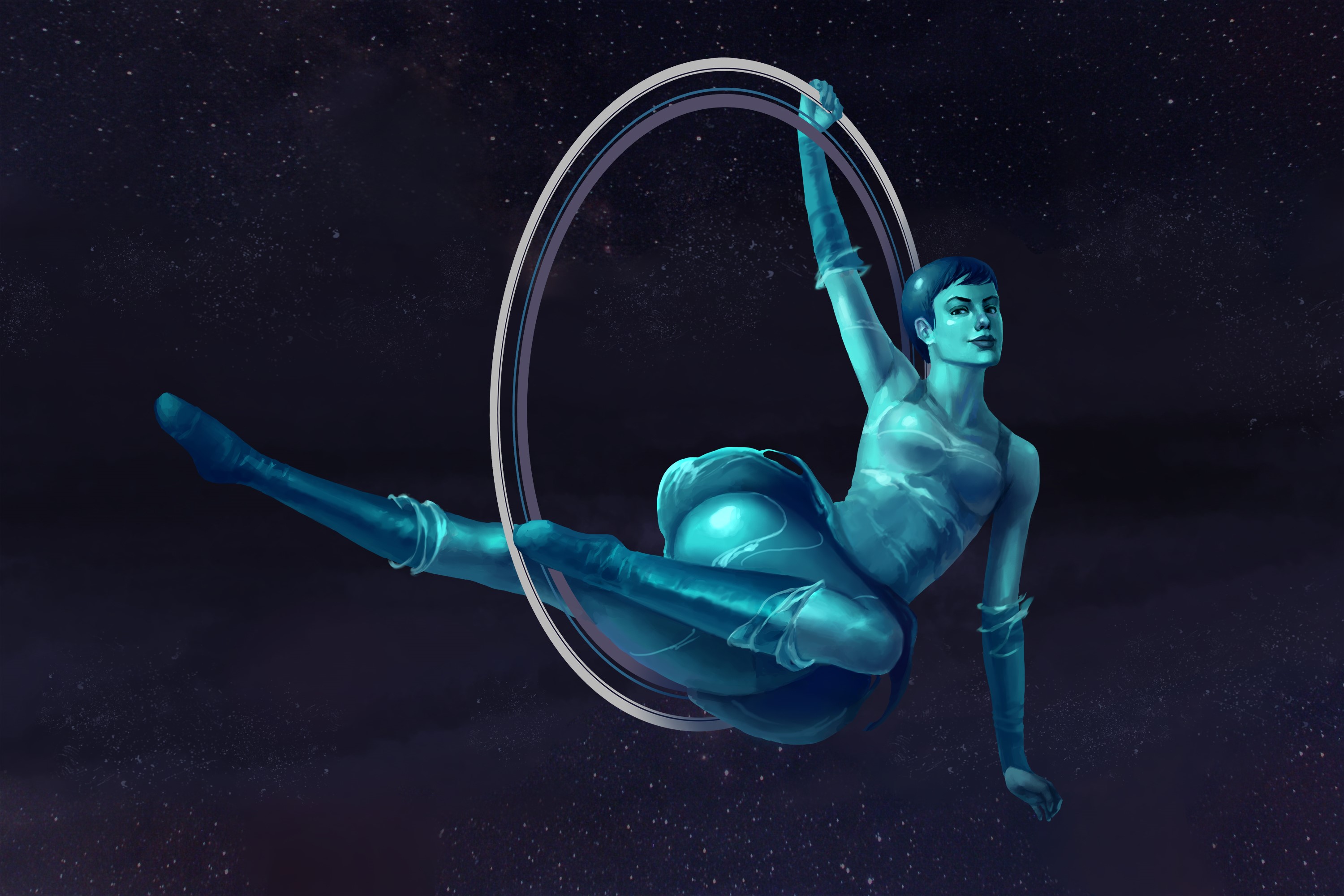 Girl on Aerial Hoop in Space HD Wallpaper