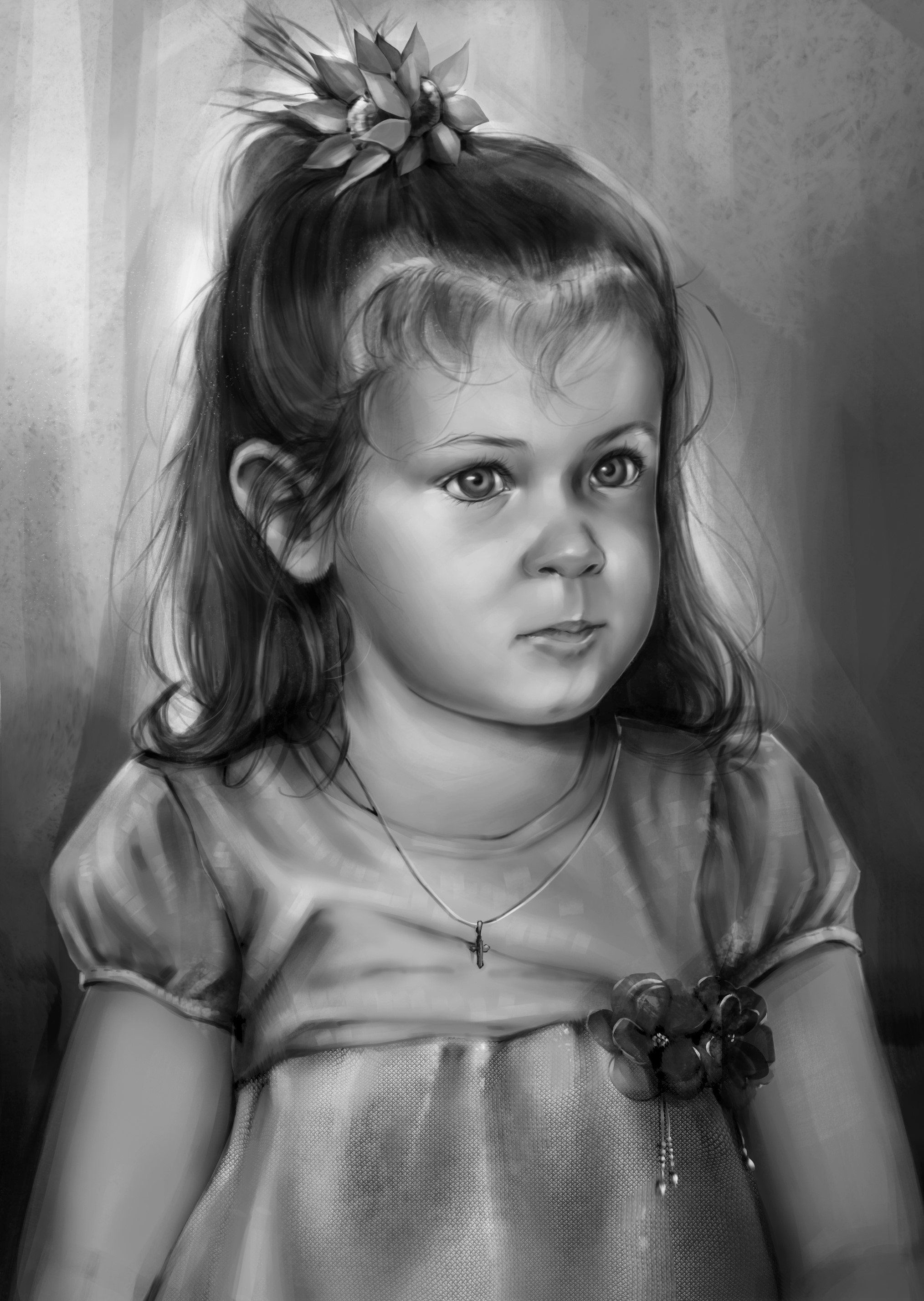 Black and white painting of a young girl HD Phone Wallpaper