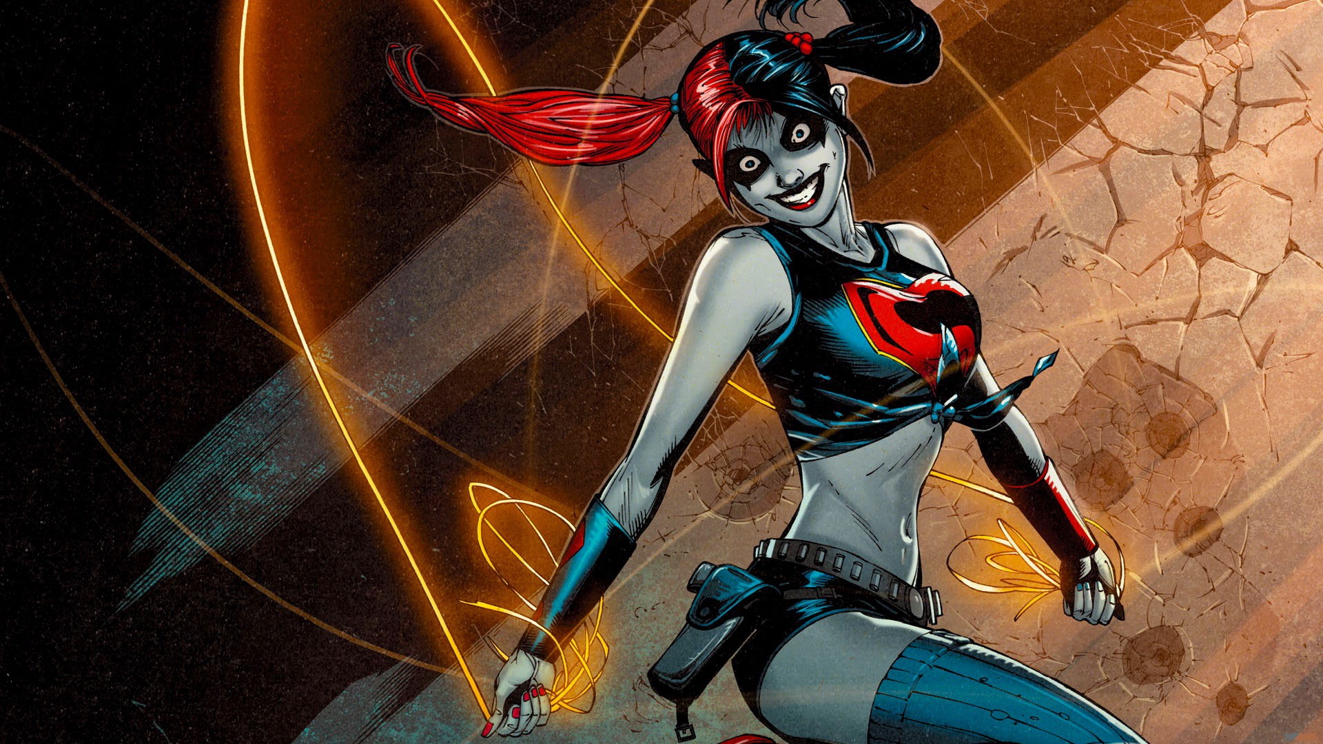 Harley Quinn with a menacing smile and golden lasso HD Wallpaper