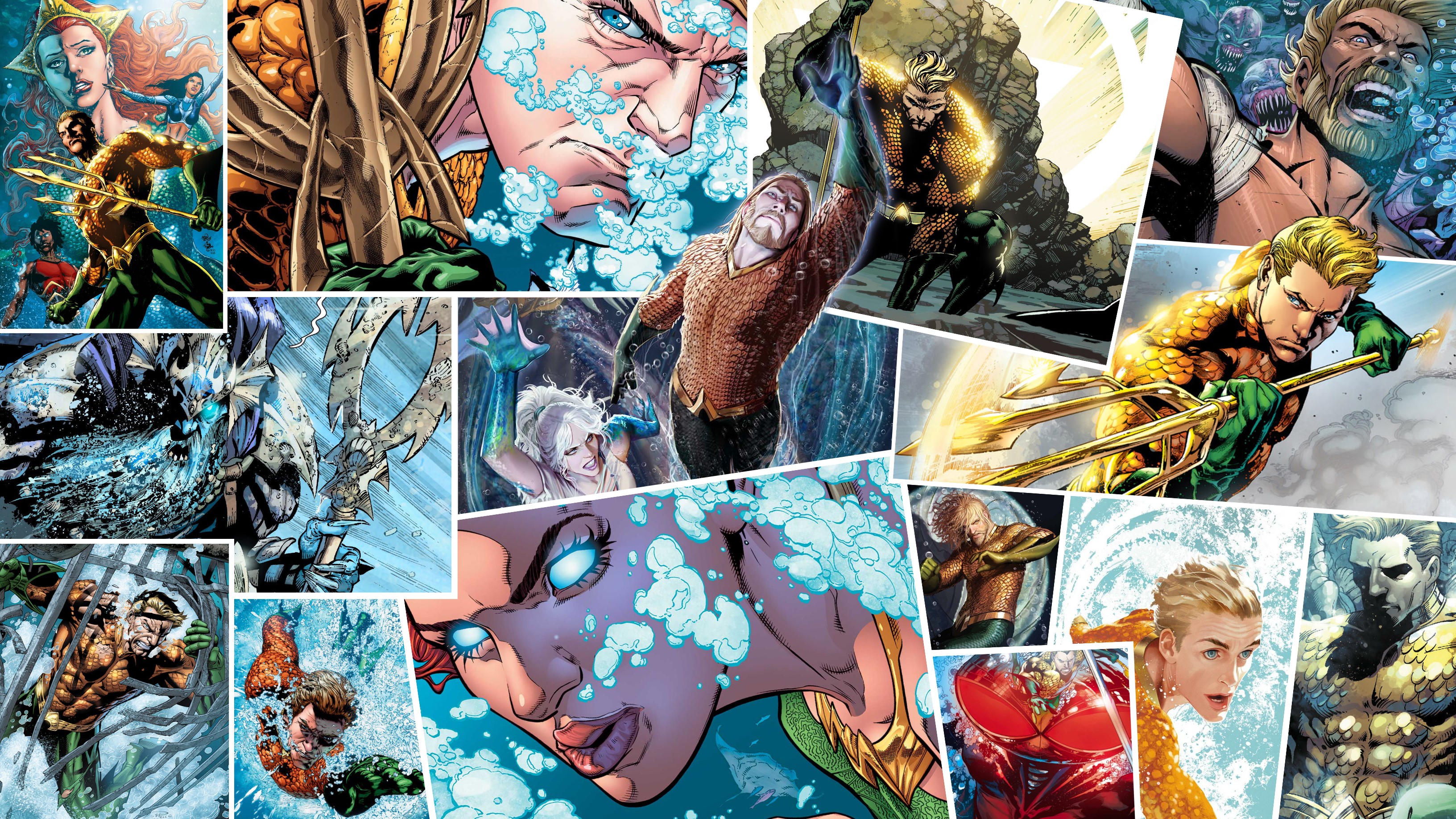 Aquaman King Of The Seven Seas comic collage HD Wallpaper