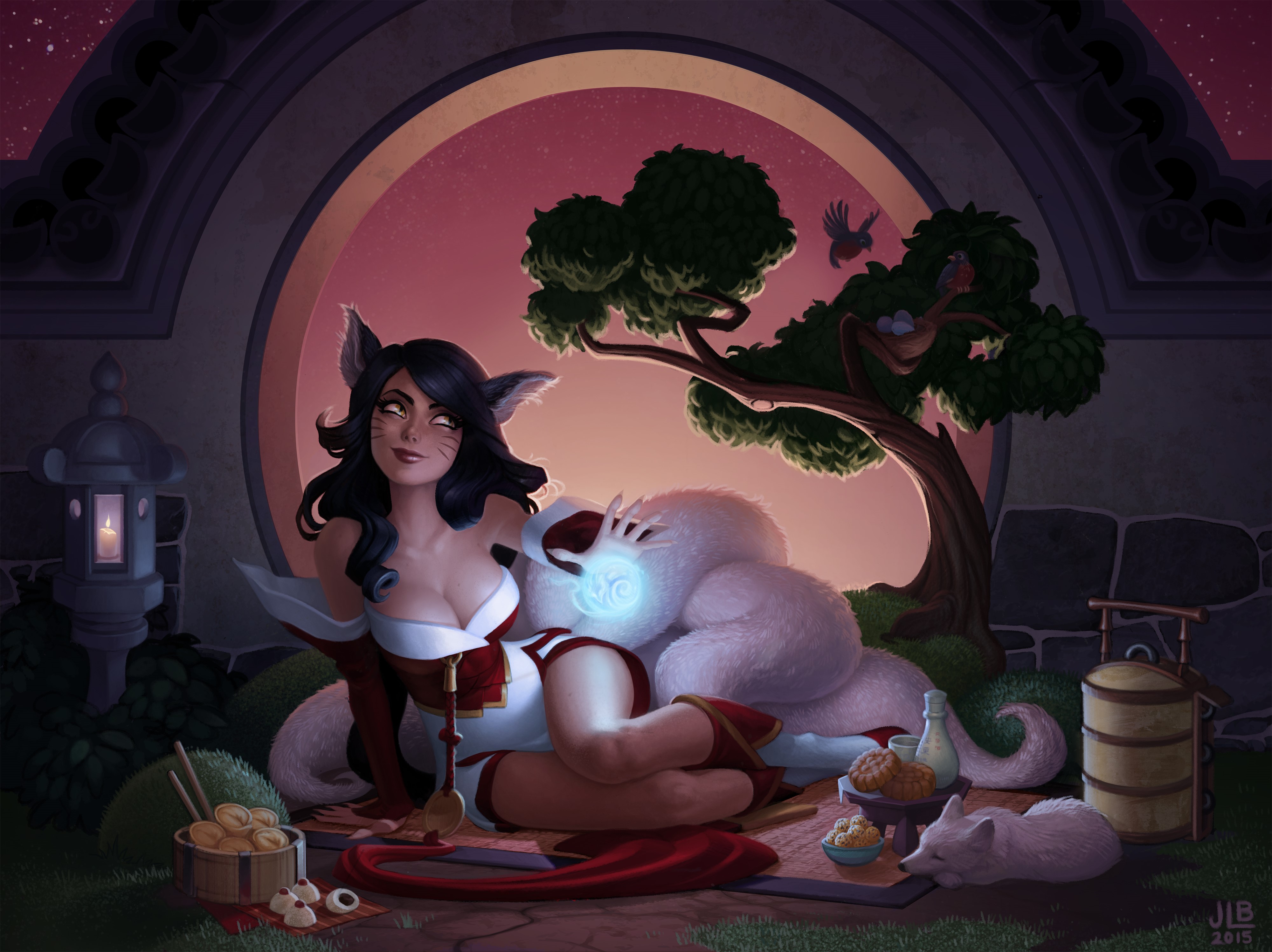 Ahri from League of Legends with magical orb HD Wallpaper