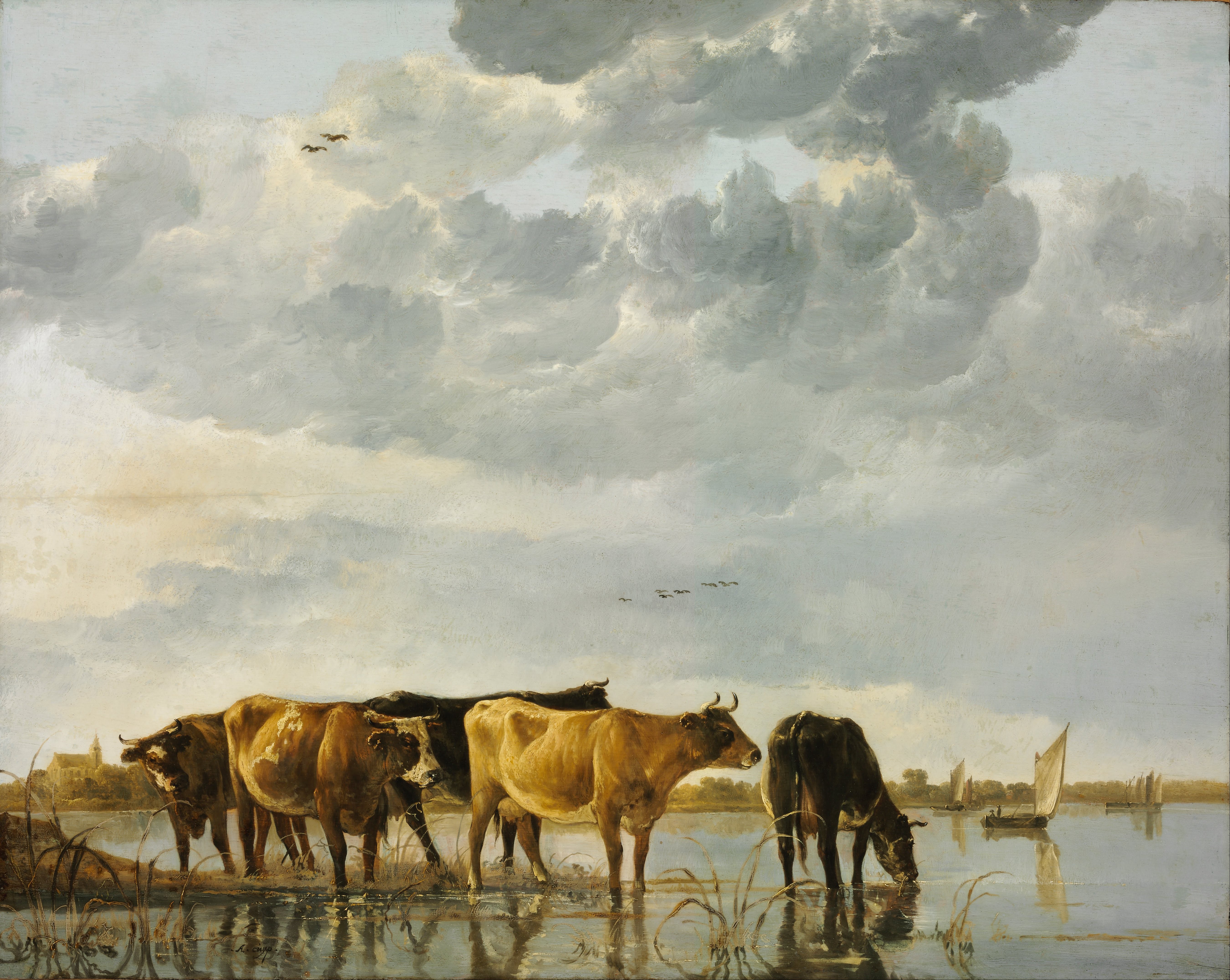 Cows in a River by Aelbert Cuyp HD Wallpaper