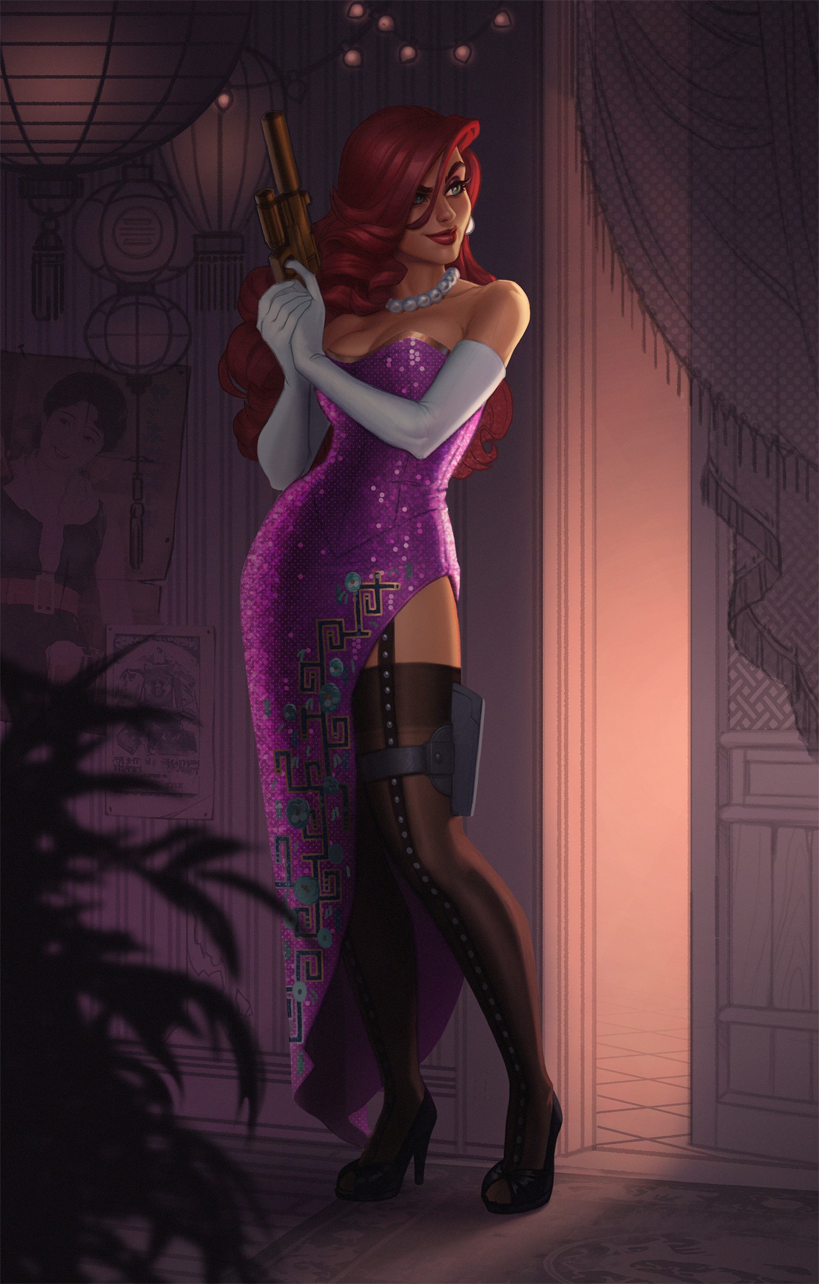Miss Fortune from League of Legends holding a pistol HD Phone Wallpaper