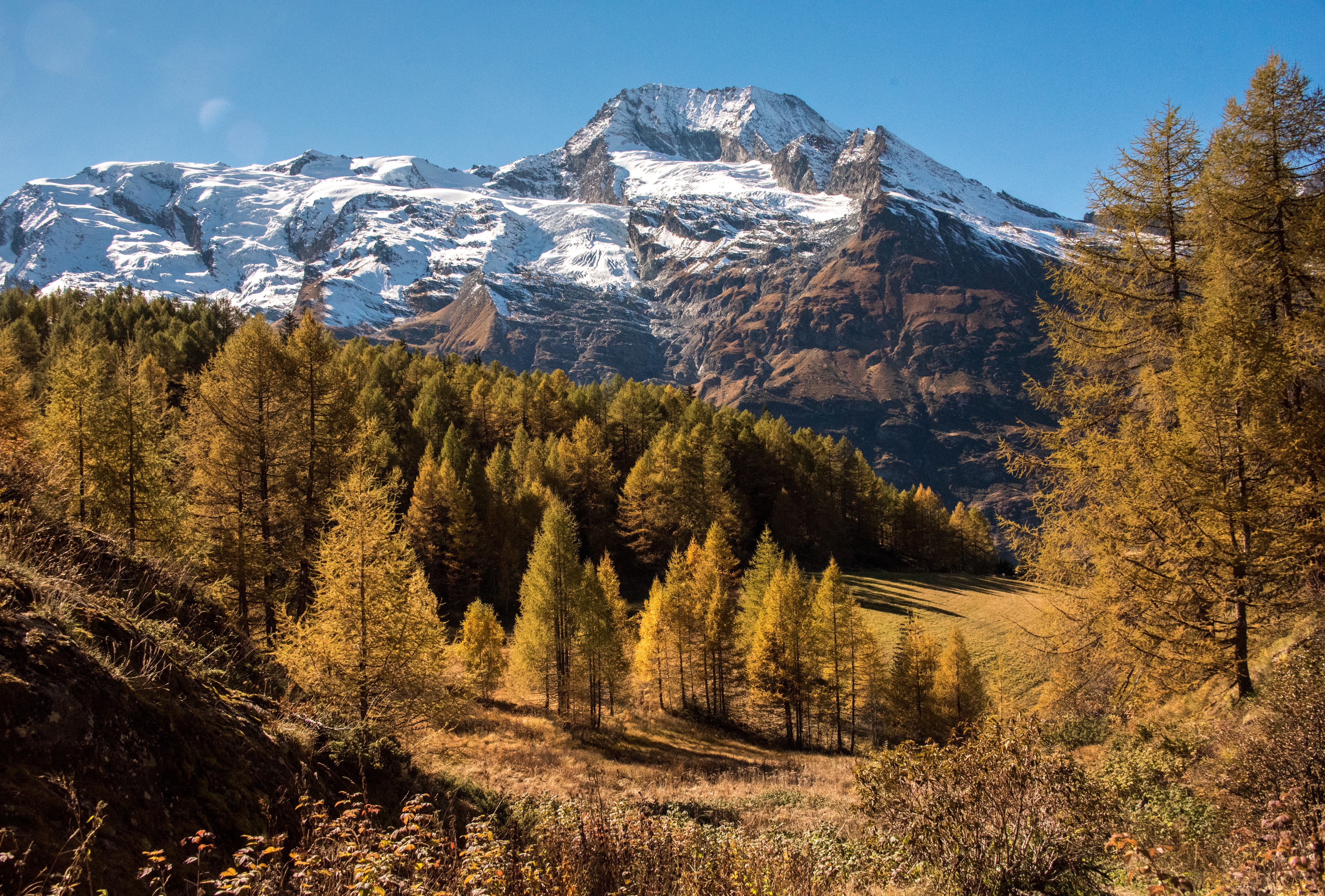 Autumn in the Alps with Snow-Capped Mountains HD Wallpaper