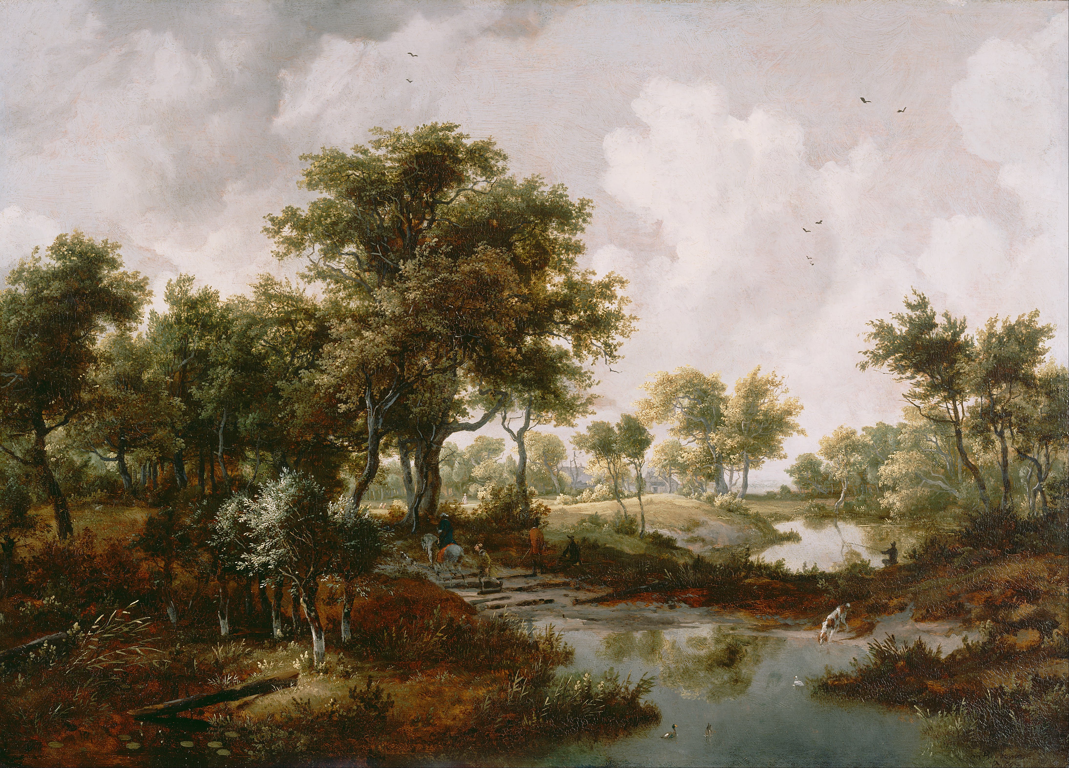 A Wooded Landscape by Meindert Hobbema HD Wallpaper