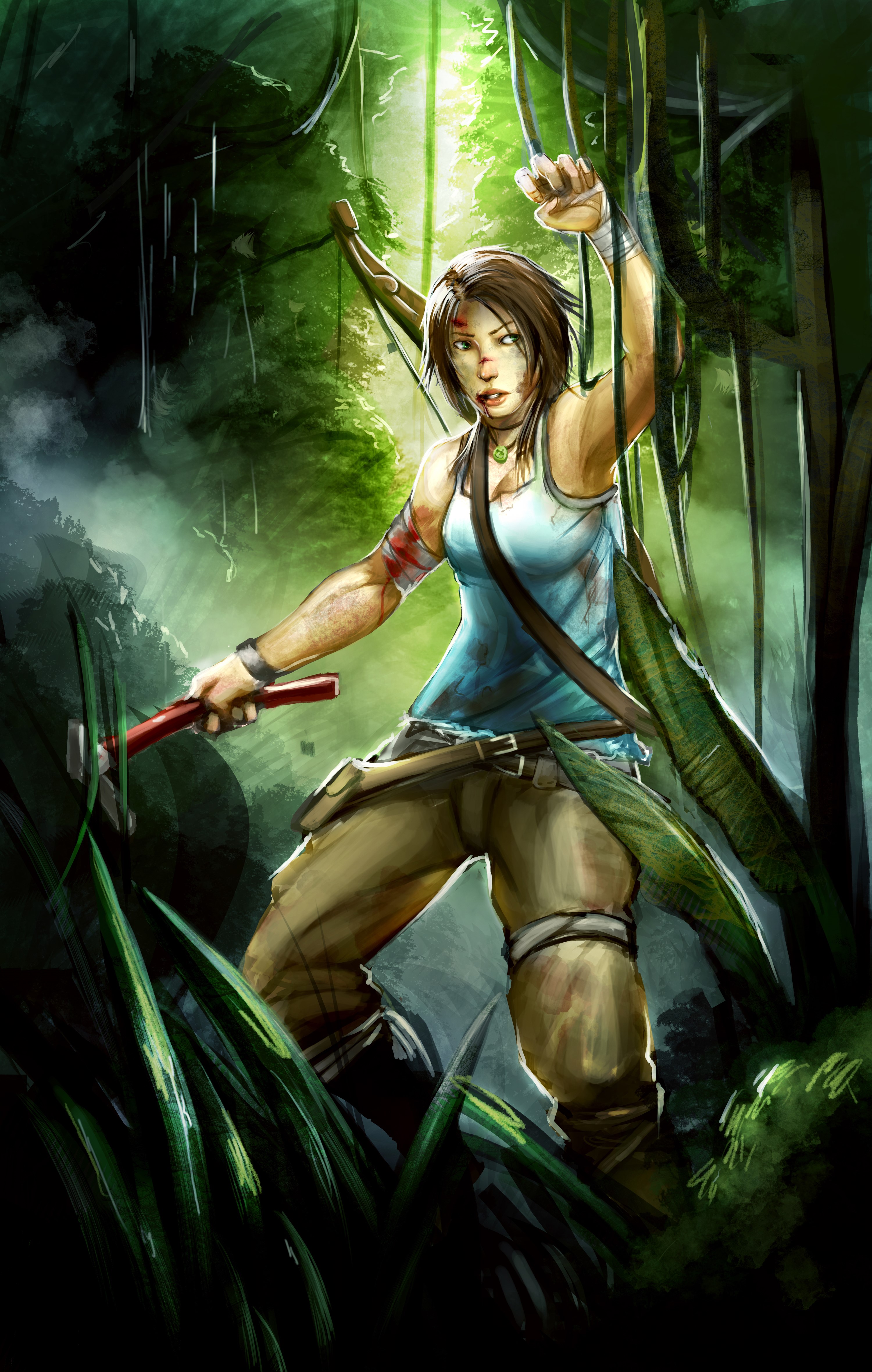 Lara Croft from Tomb Raider 2013 in a jungle HD Phone Wallpaper