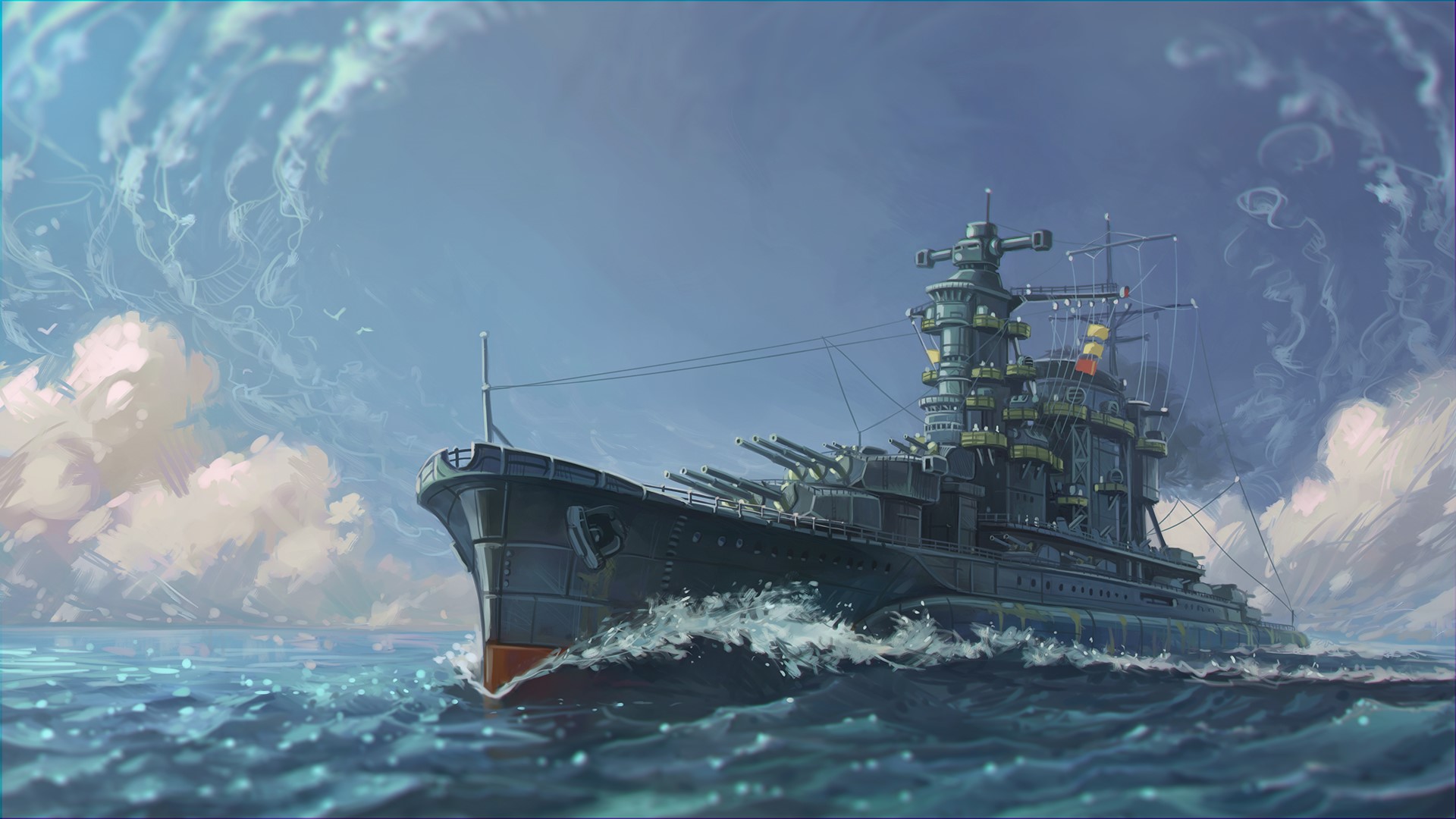 Battleship sailing on the ocean HD Wallpaper