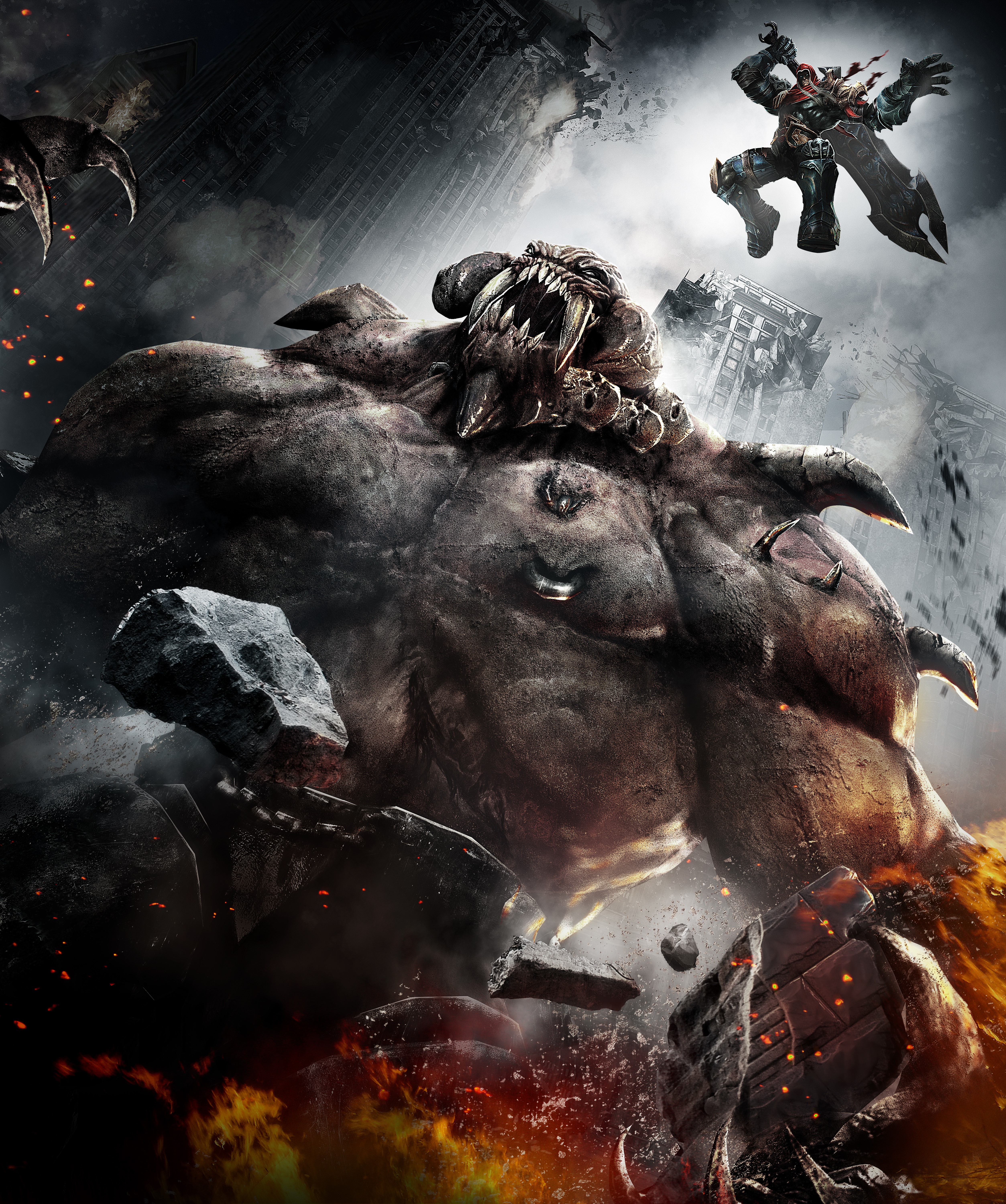 War from Darksiders fighting a large monster HD Wallpaper