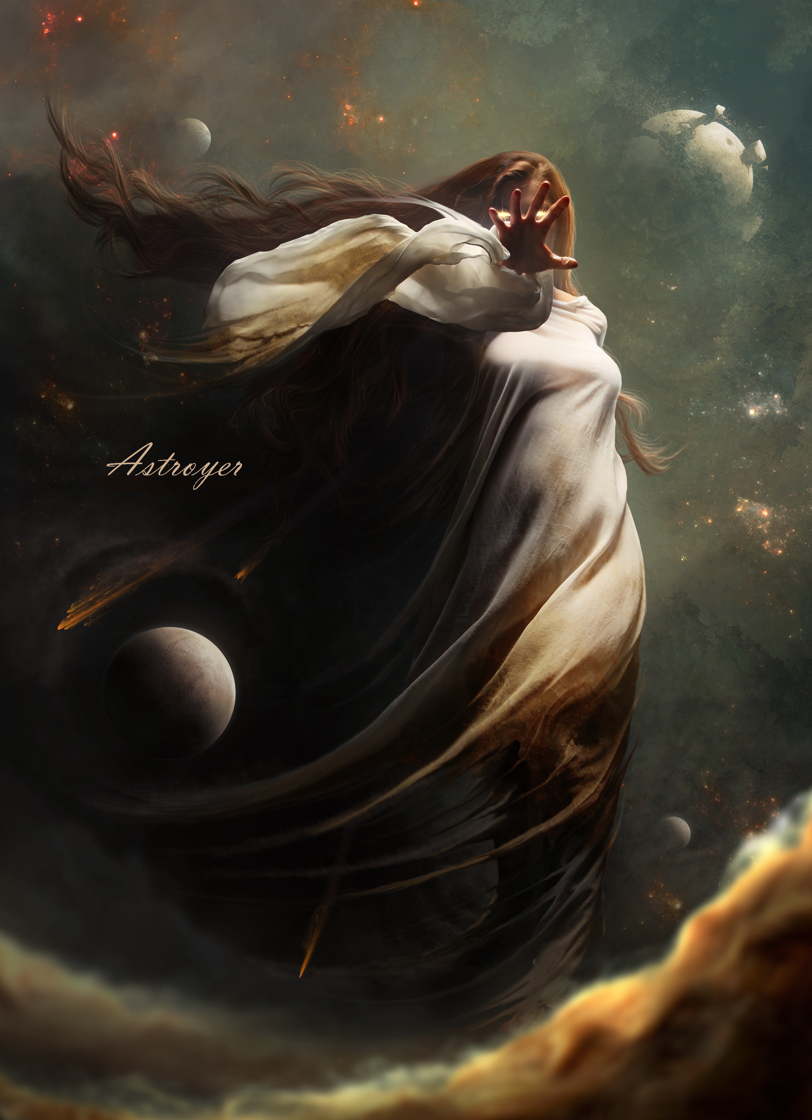 Astroyer with stars and planets HD Phone Wallpaper