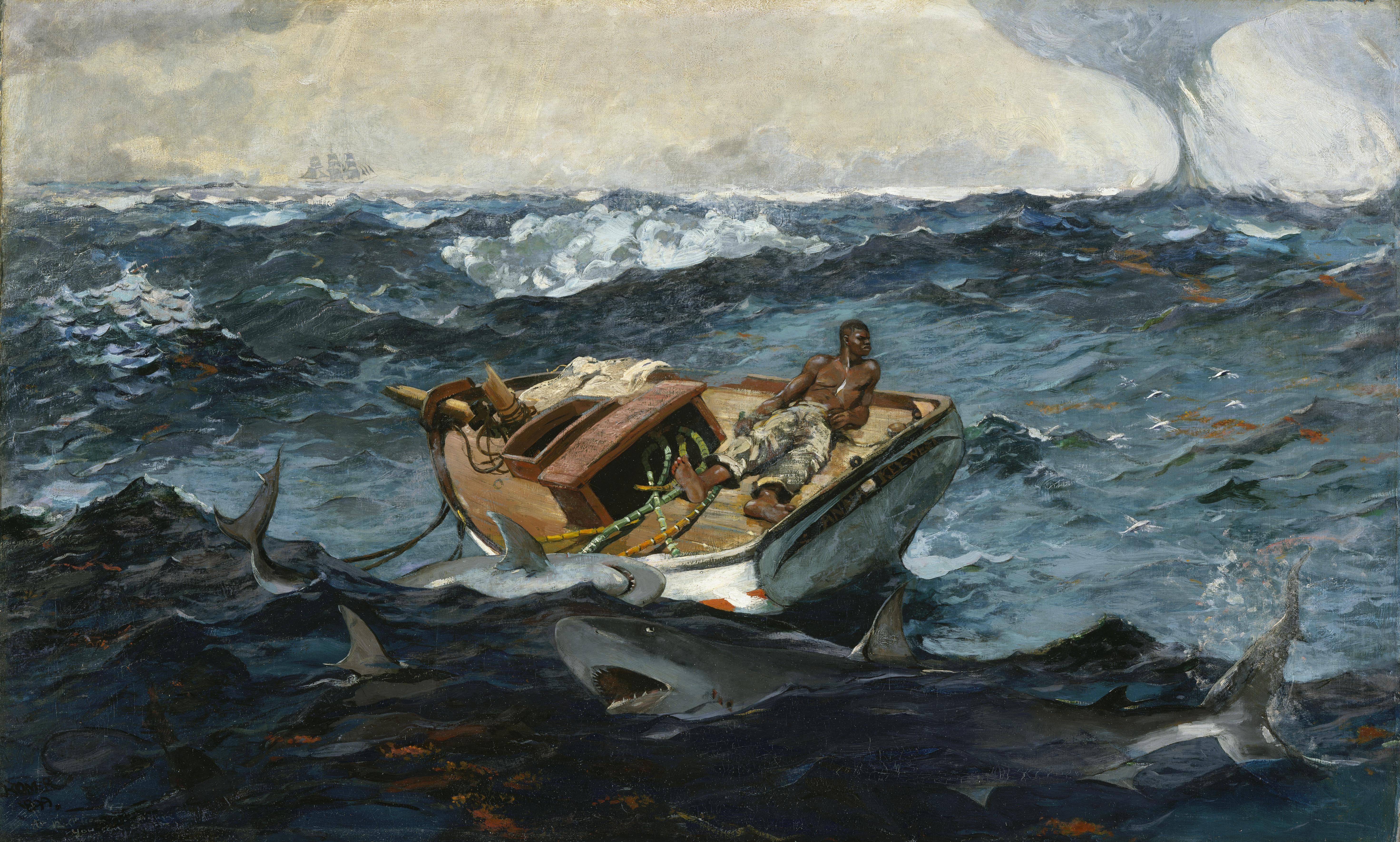The Gulf Stream by Winslow Homer with Sharks and a Boat HD Wallpaper