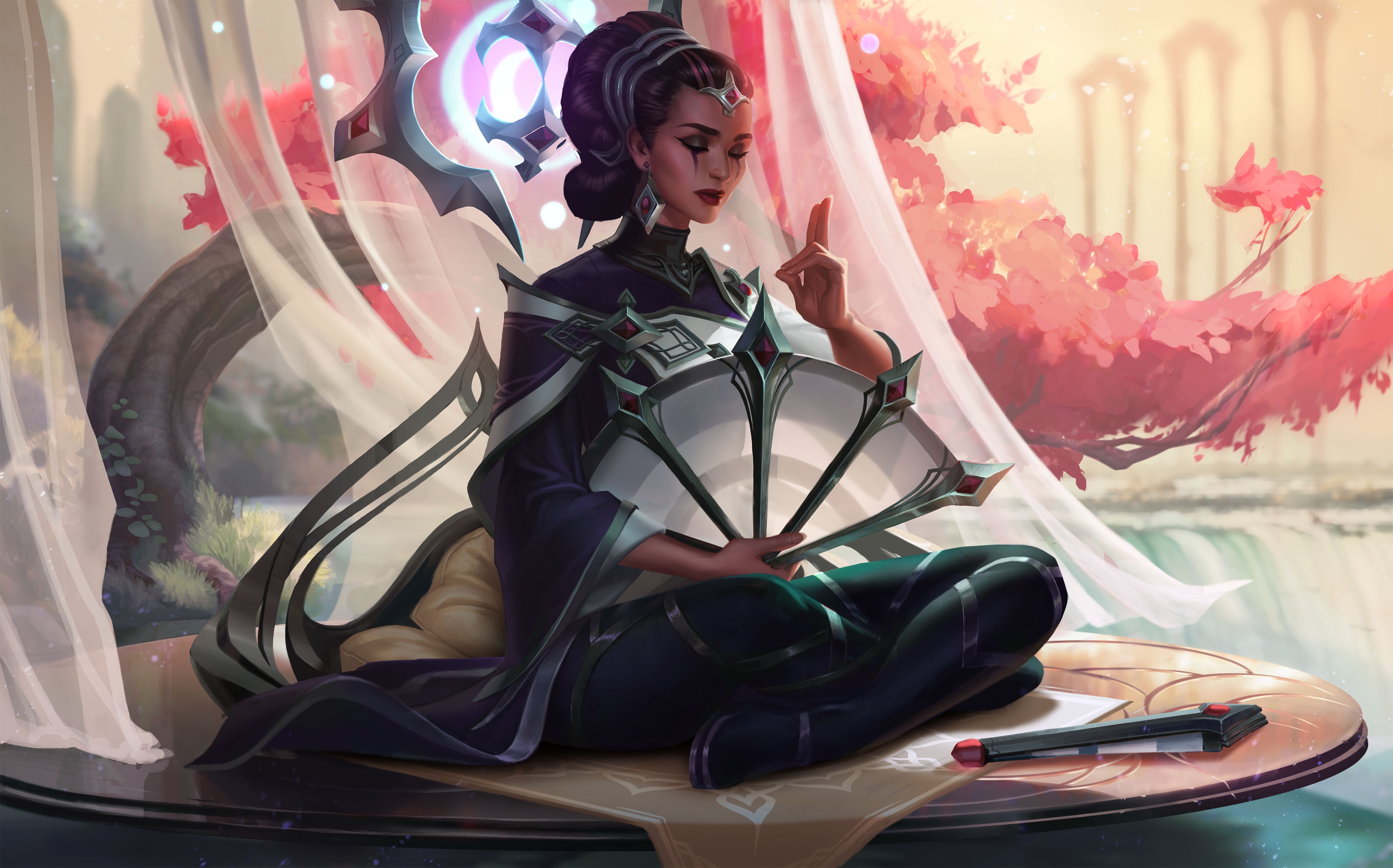 Karma from League of Legends sitting HD Wallpaper