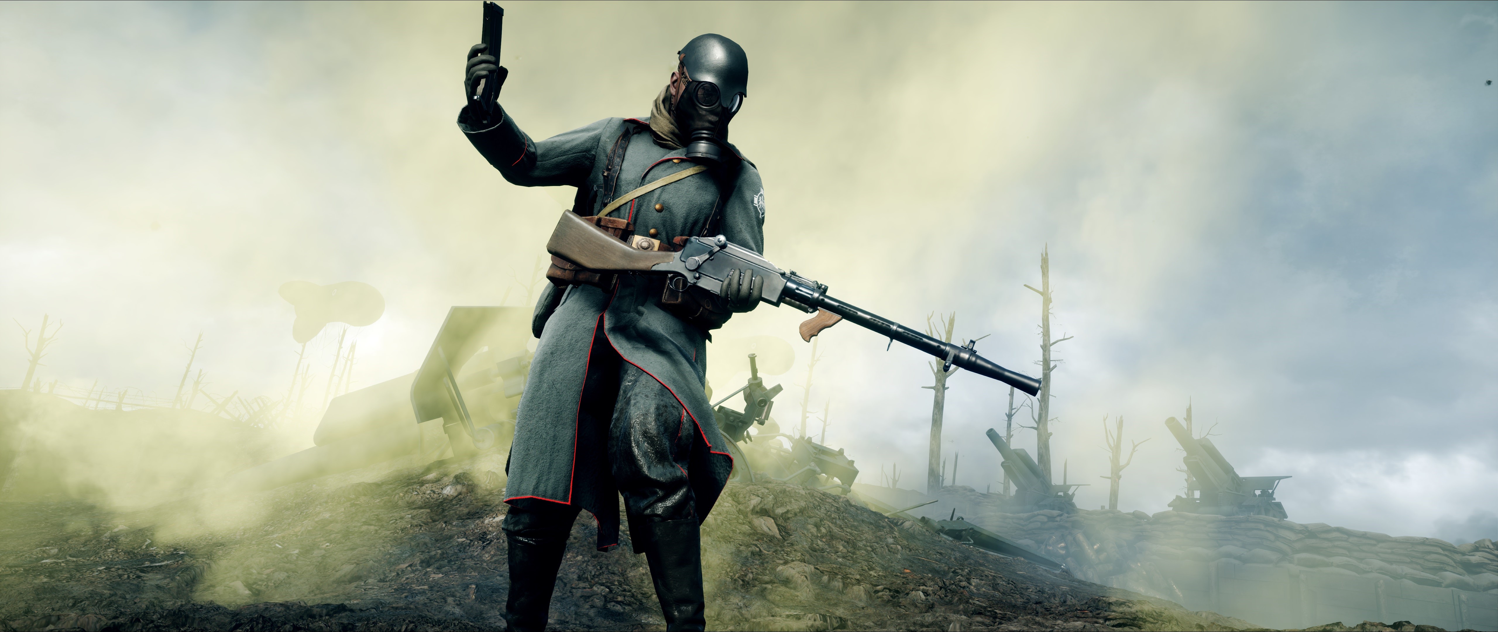 Soldier with gas mask and rifle in Battlefield 1 HD Wallpaper