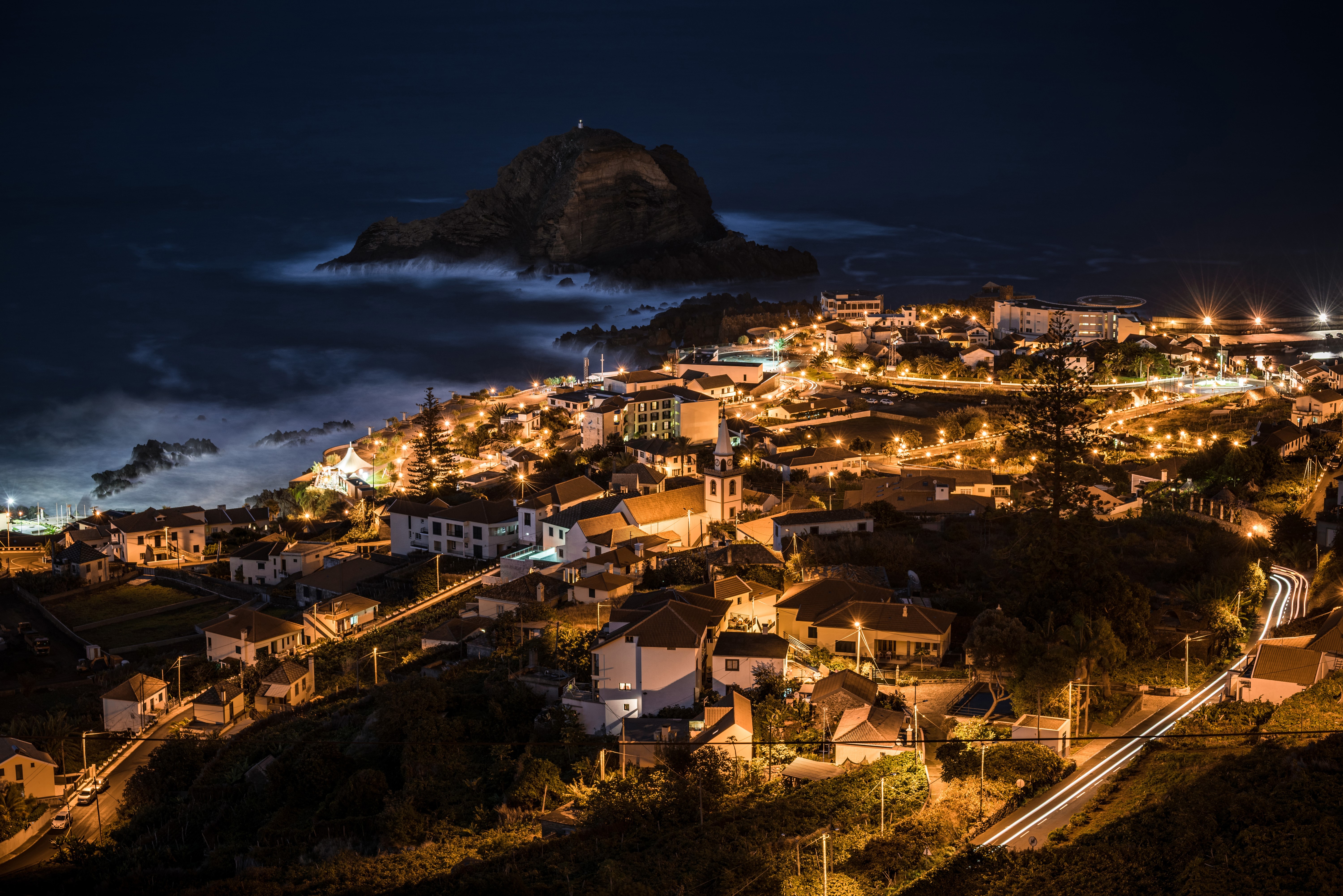 Porto Moniz Madeira Islands Houses at Night HD Wallpaper