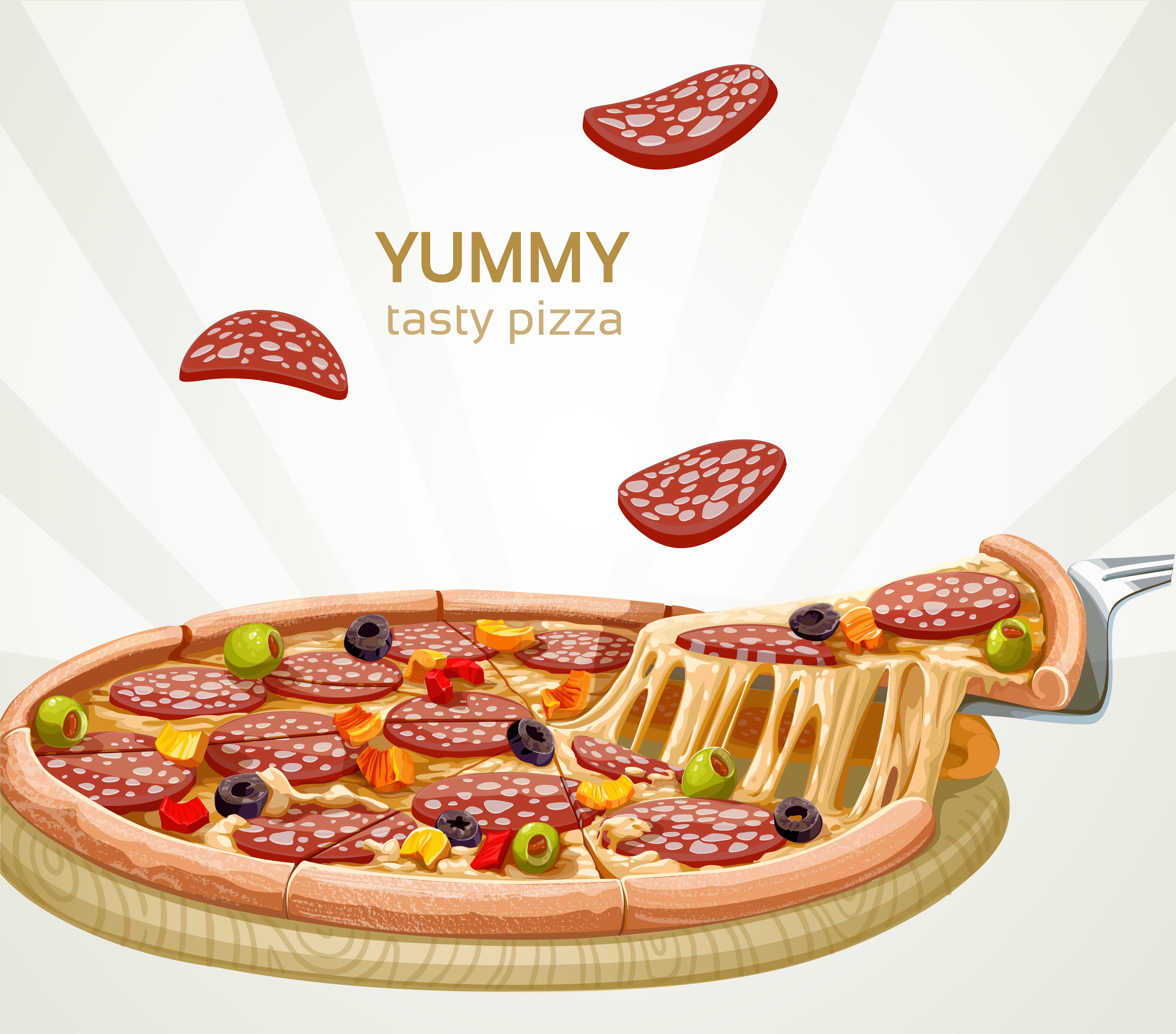 Yummy tasty pizza with sausage and olives HD Wallpaper