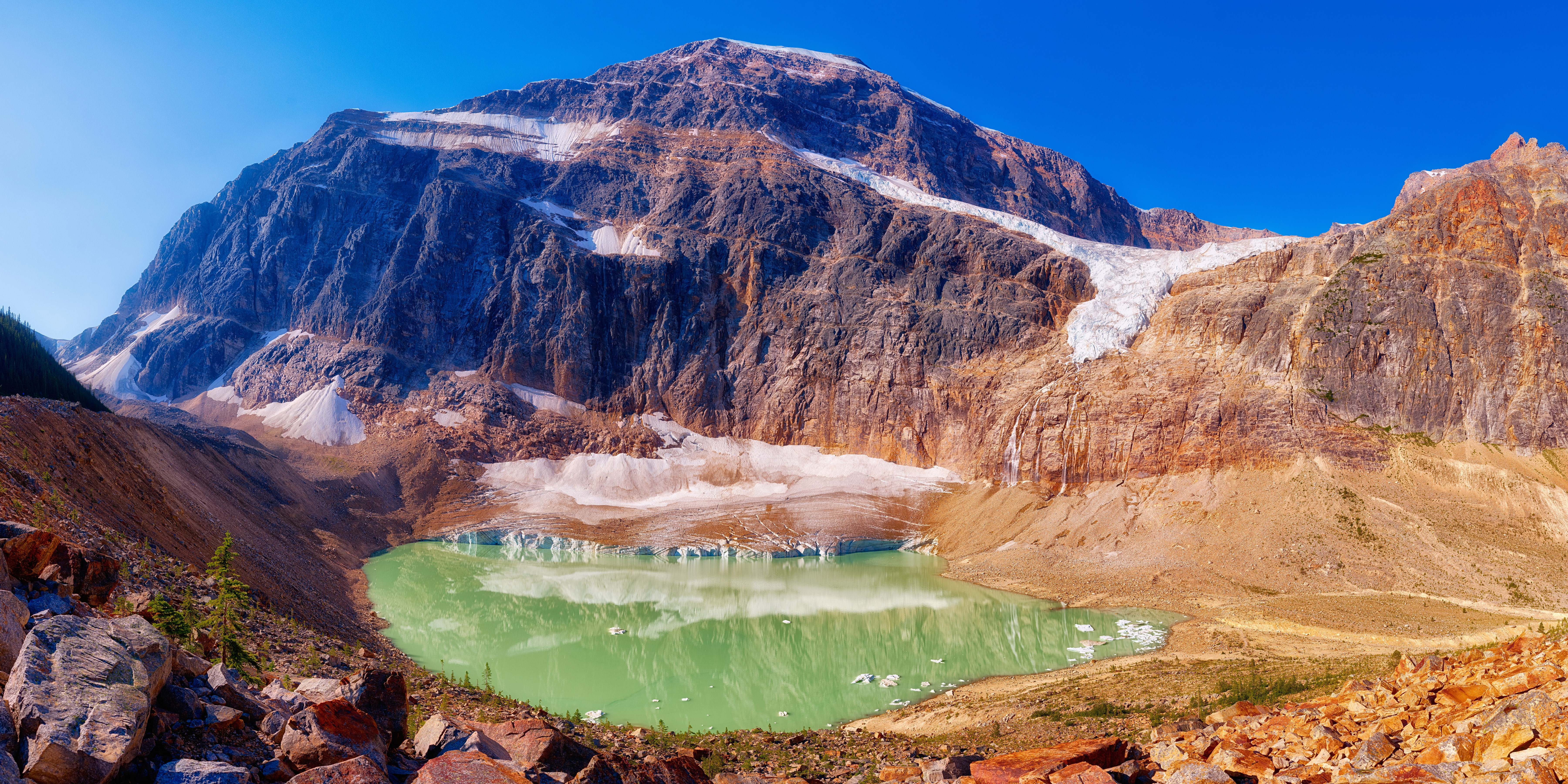 Mount Edith Cavell and Angel Glacier Lake, Jasper National Park, Canada HD Wallpaper