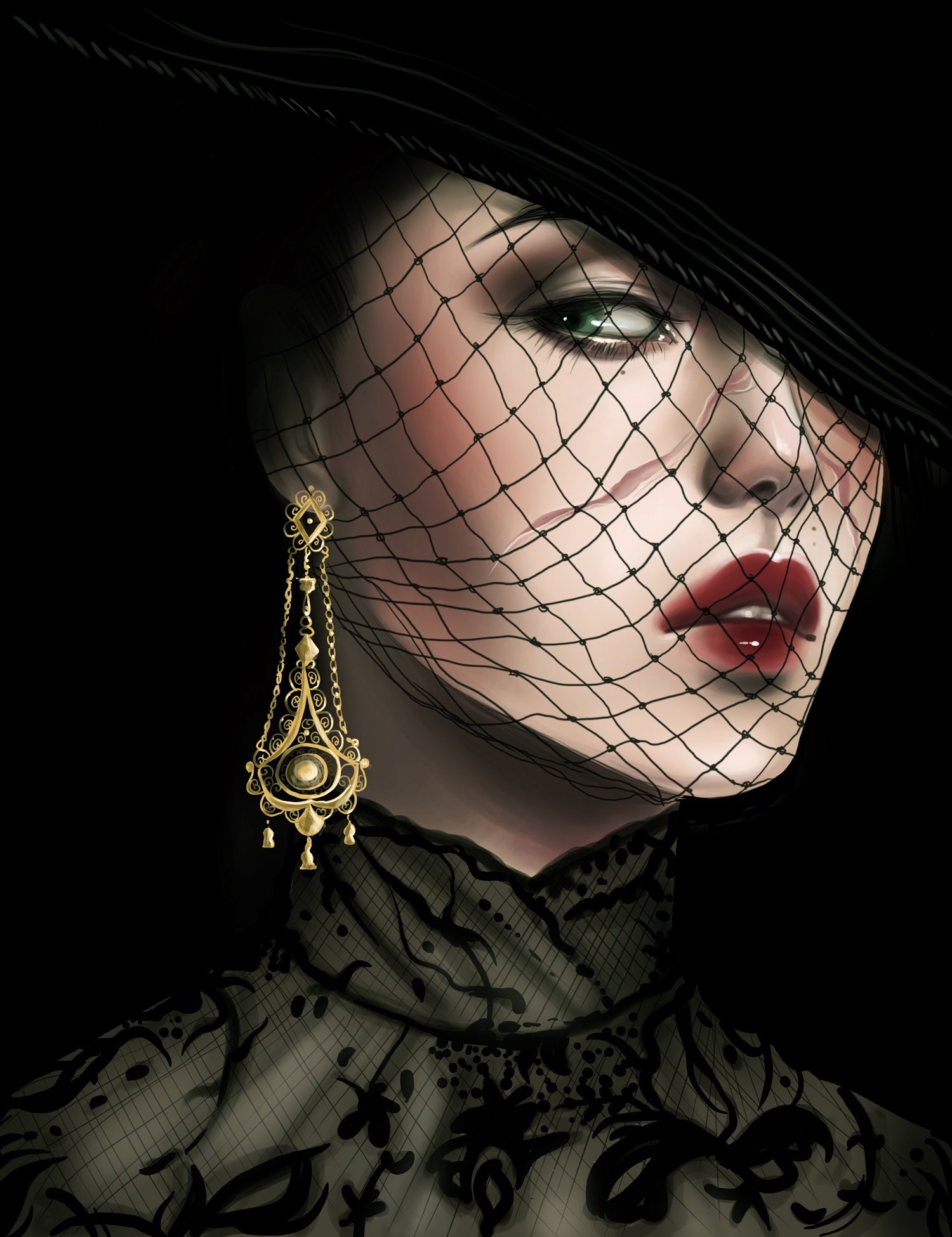 Painting of a woman in a hat and veil HD Phone Wallpaper